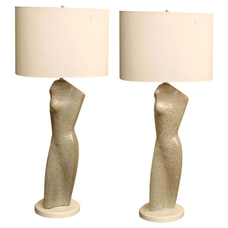 Pair of Glazed Ceramic Torso Silhouette Lamps by Arpad Rosti Mid-Century Modern