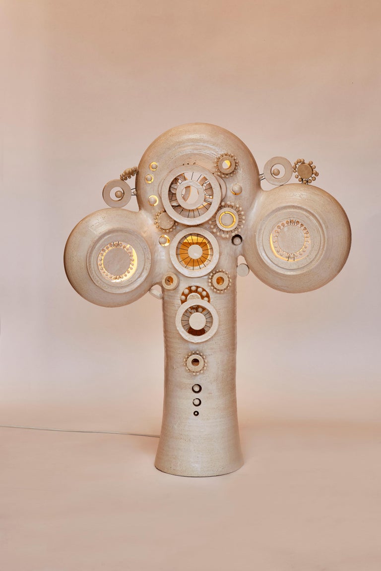 Glazed Ceramic Totem Table Lamp by French Artist Georges Pelletier In Excellent Condition In Saint-Ouen, IDF