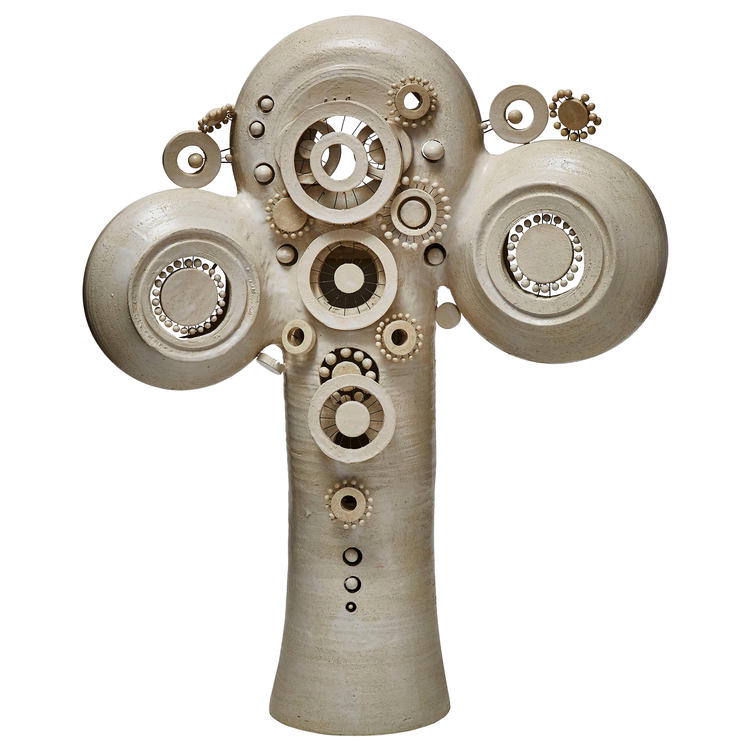 Glazed Ceramic Totem Table Lamp by French Artist Georges Pelletier