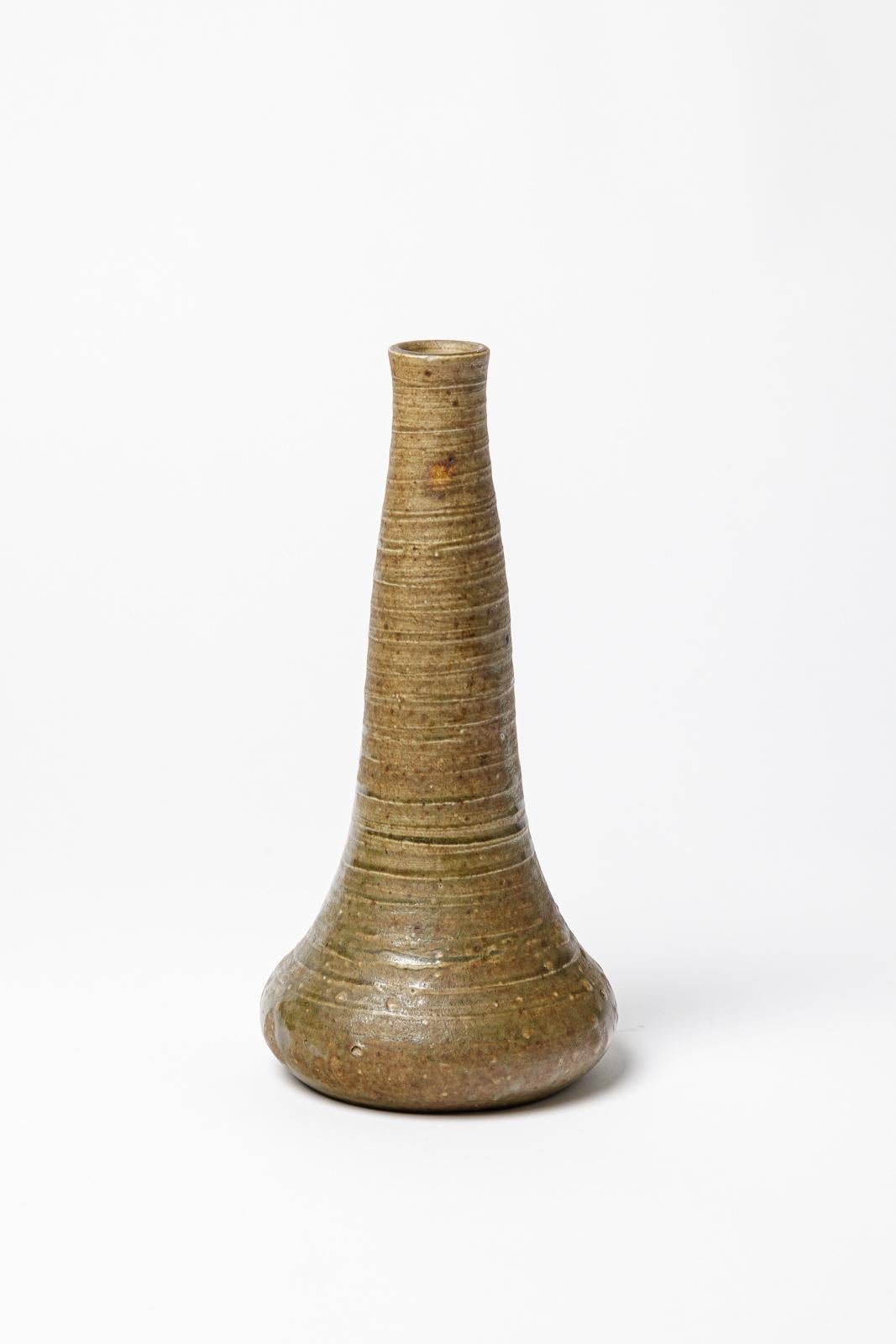 French Glazed ceramic vase by Alexandre Bigot, circa 1920. For Sale