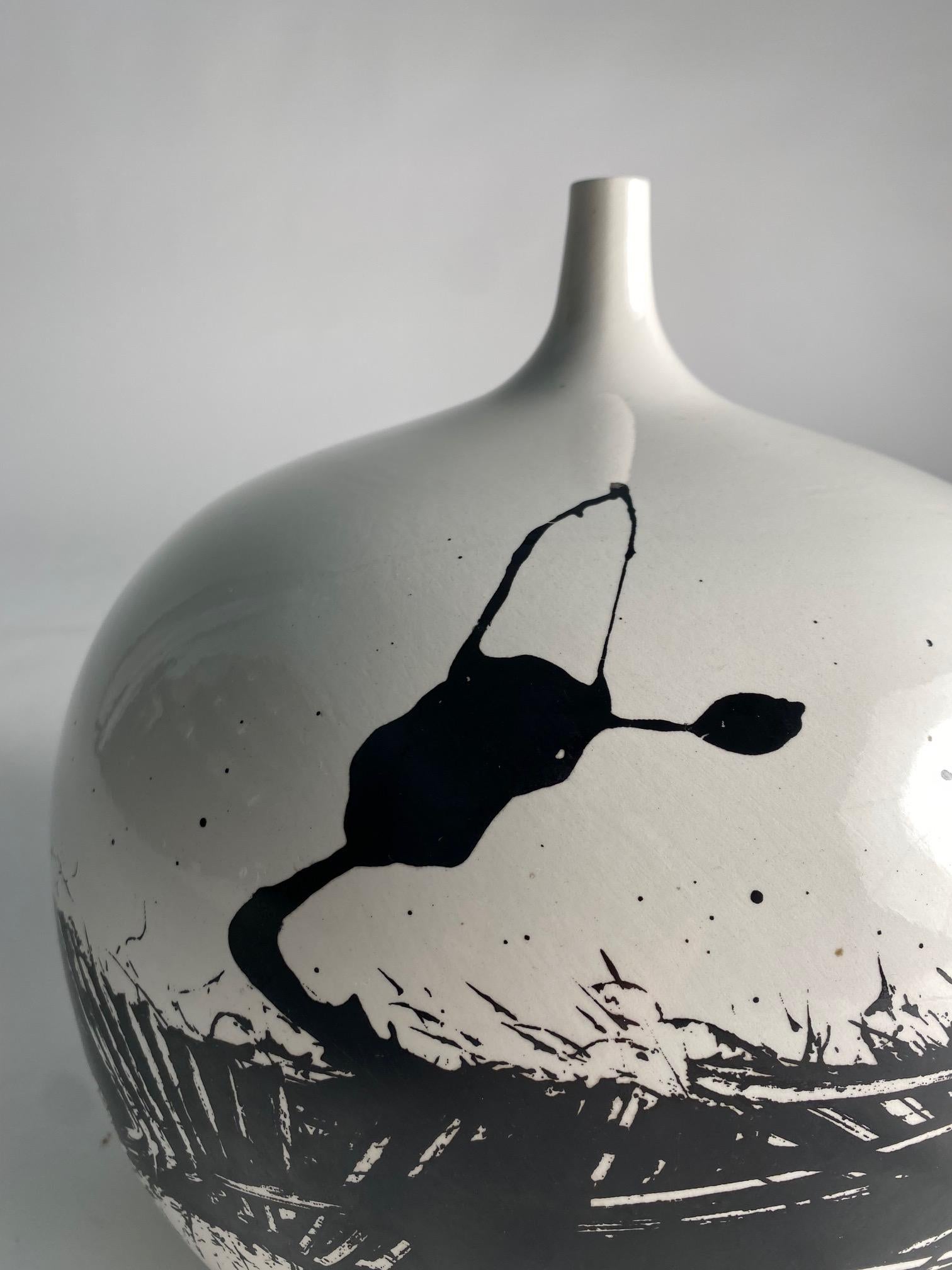 Mid-Century Modern Glazed Ceramic Vase by Emilio Scanavino (Signed), Italy 1970s For Sale