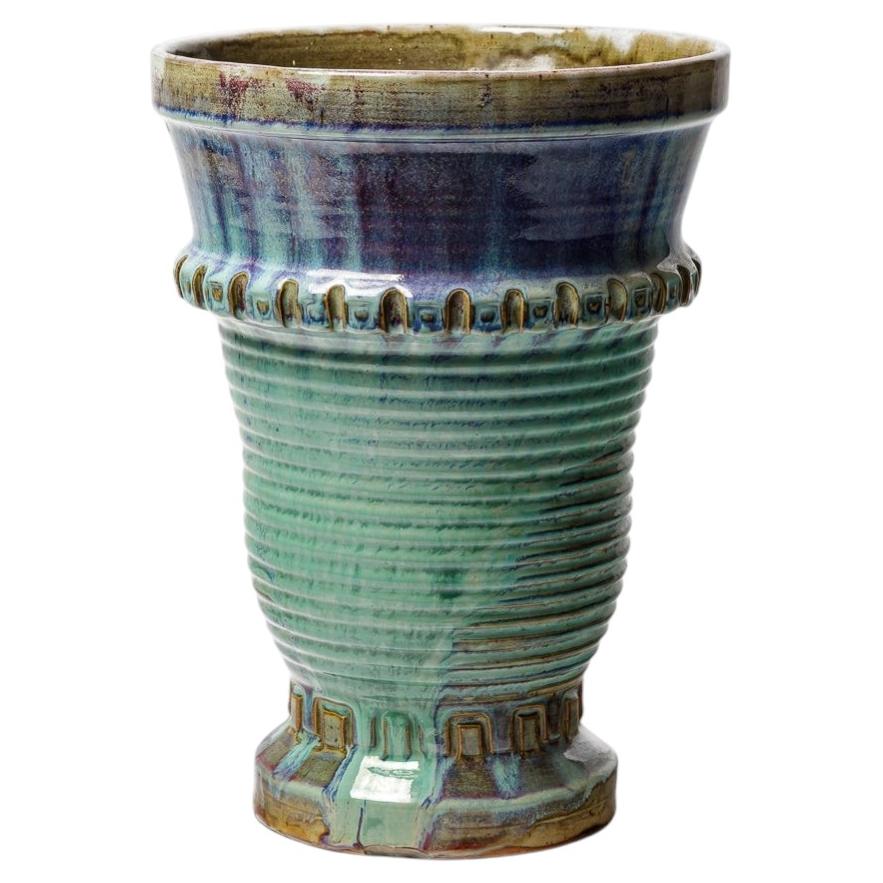 Vaso in ceramica smaltata di Jean Maubrou, 1940 circa.