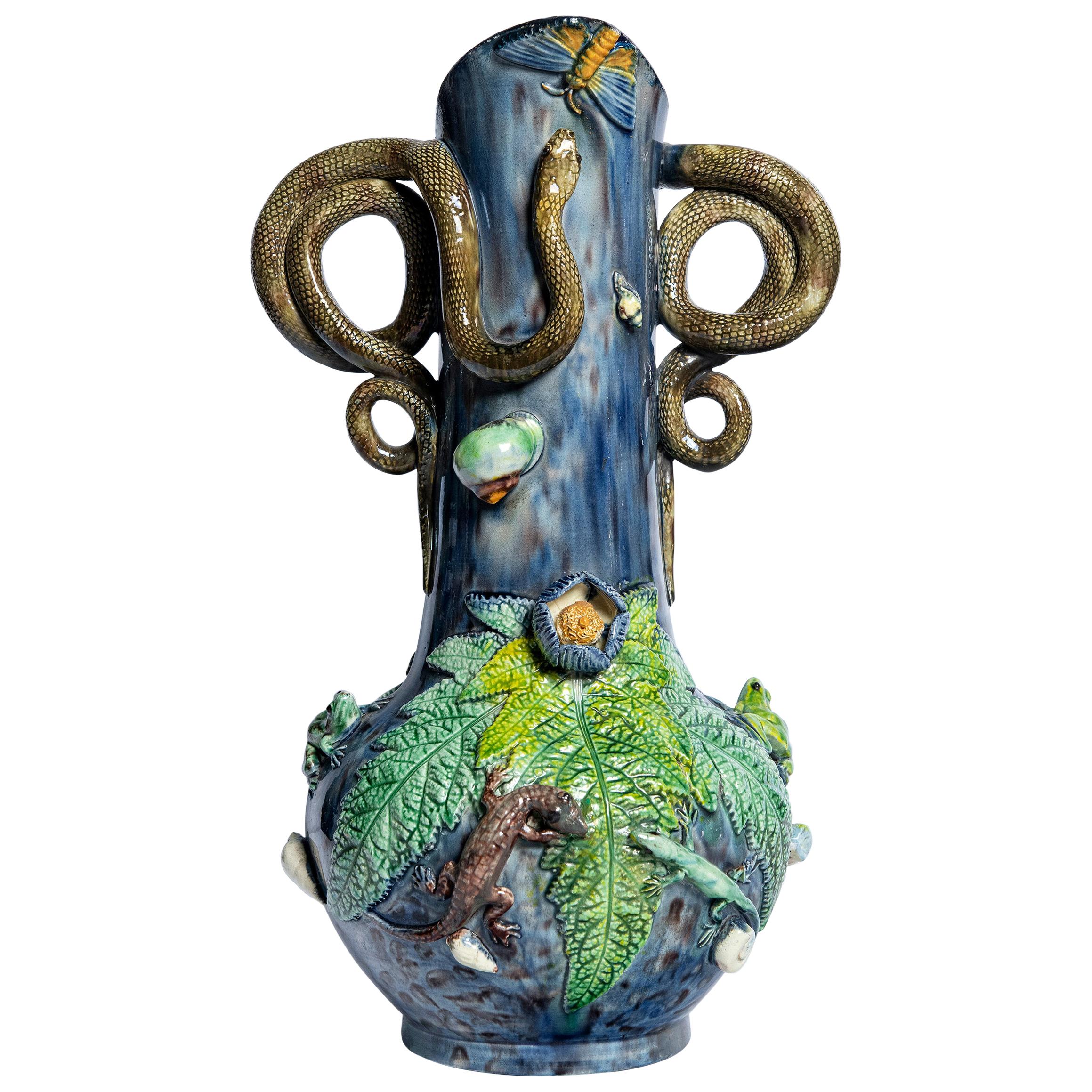 Glazed Ceramic Vase by Manuel Mafra, Portugal, Late 19th Century