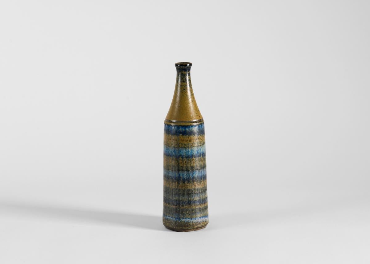 Mid-Century Modern Glazed Ceramic Vase in Blue and Green, Wallåkra, Sweden, 1960s For Sale