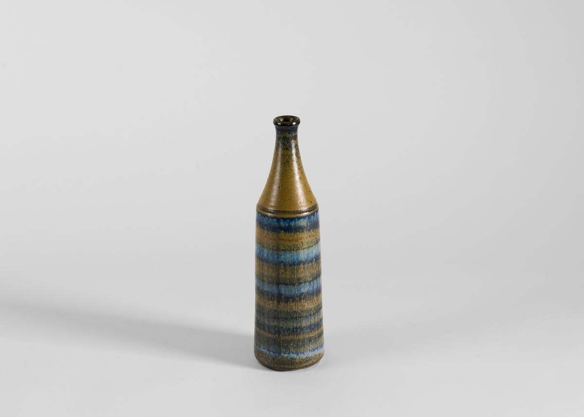 Glazed Ceramic Vase in Blue and Green, Wallåkra, Sweden, 1960s In Good Condition For Sale In New York, NY