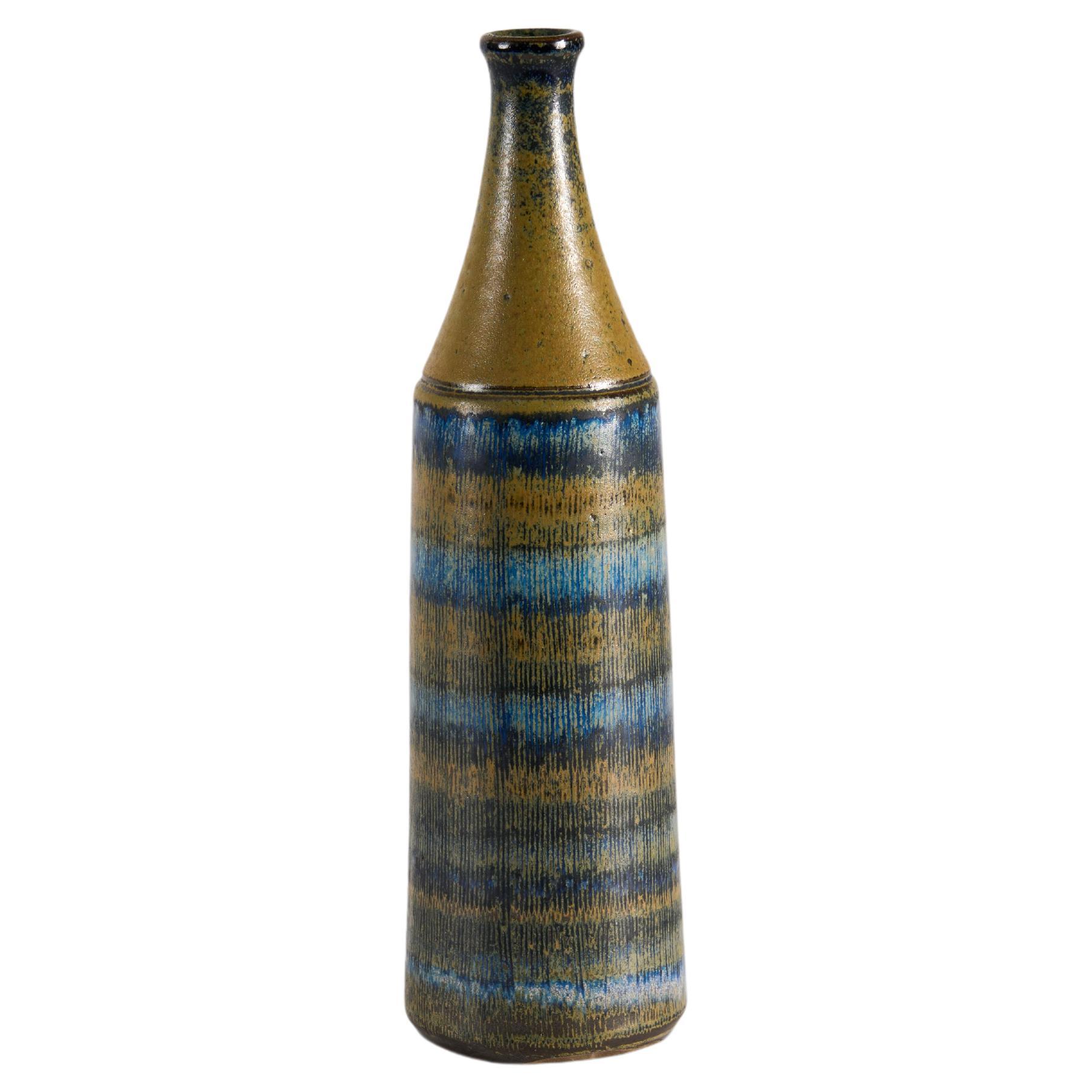 Glazed Ceramic Vase in Blue and Green, Wallåkra, Sweden, 1960s For Sale