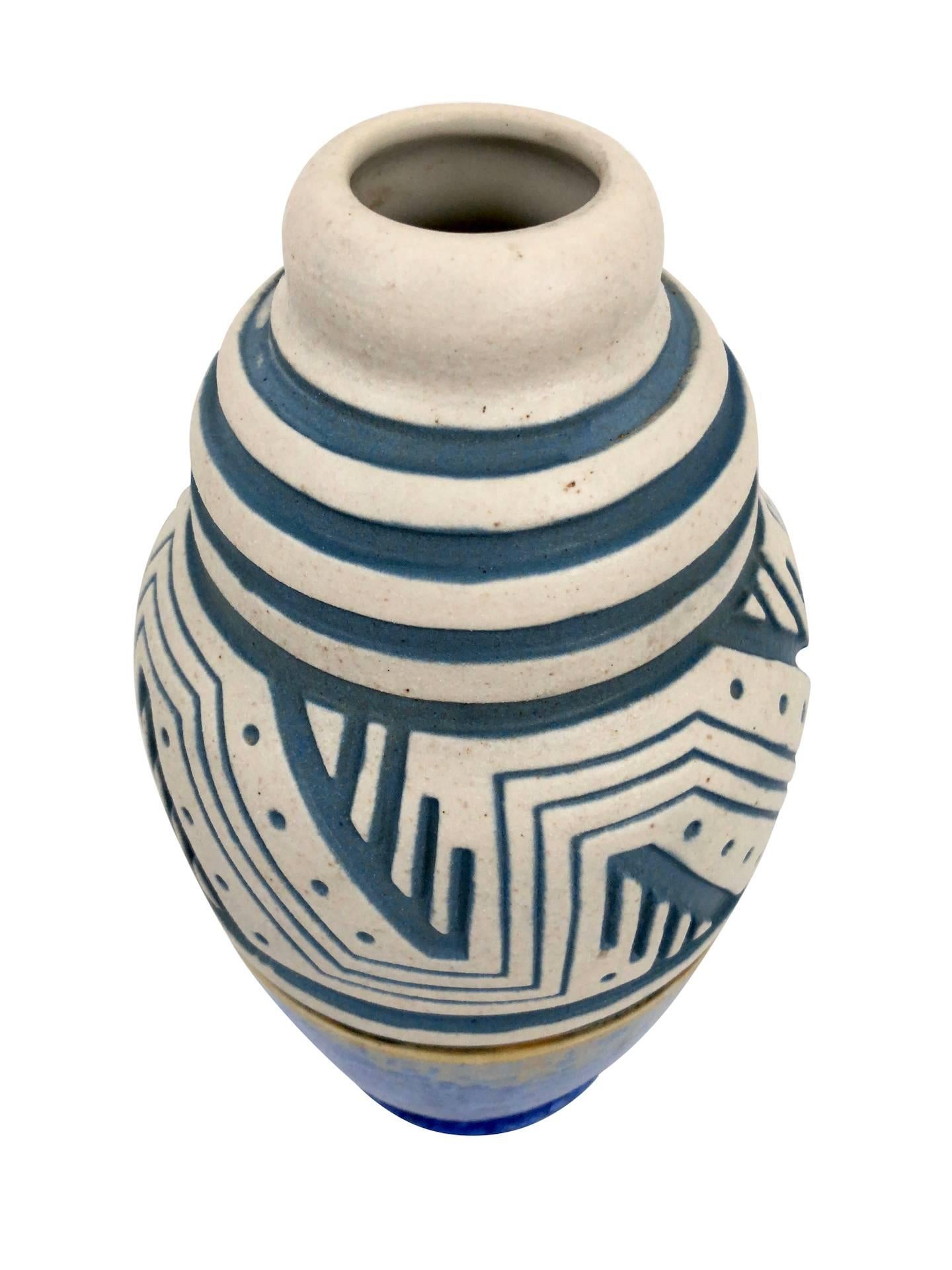 Fired Glazed Ceramic Vase by Mougin, Art Deco, France, 1930s For Sale