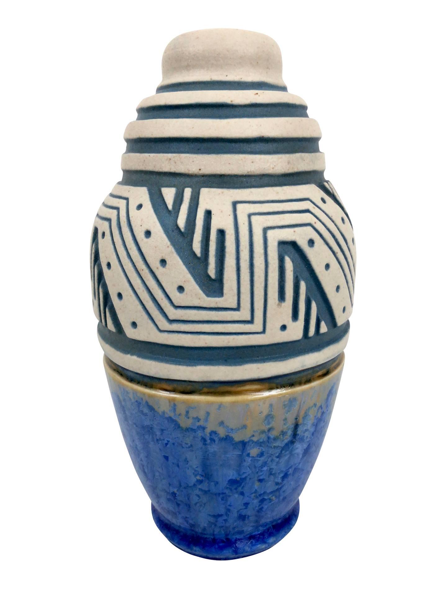 Vase aus glasierter Keramik von Mougin, Art déco, Frankreich, 1930er Jahre im Angebot 3