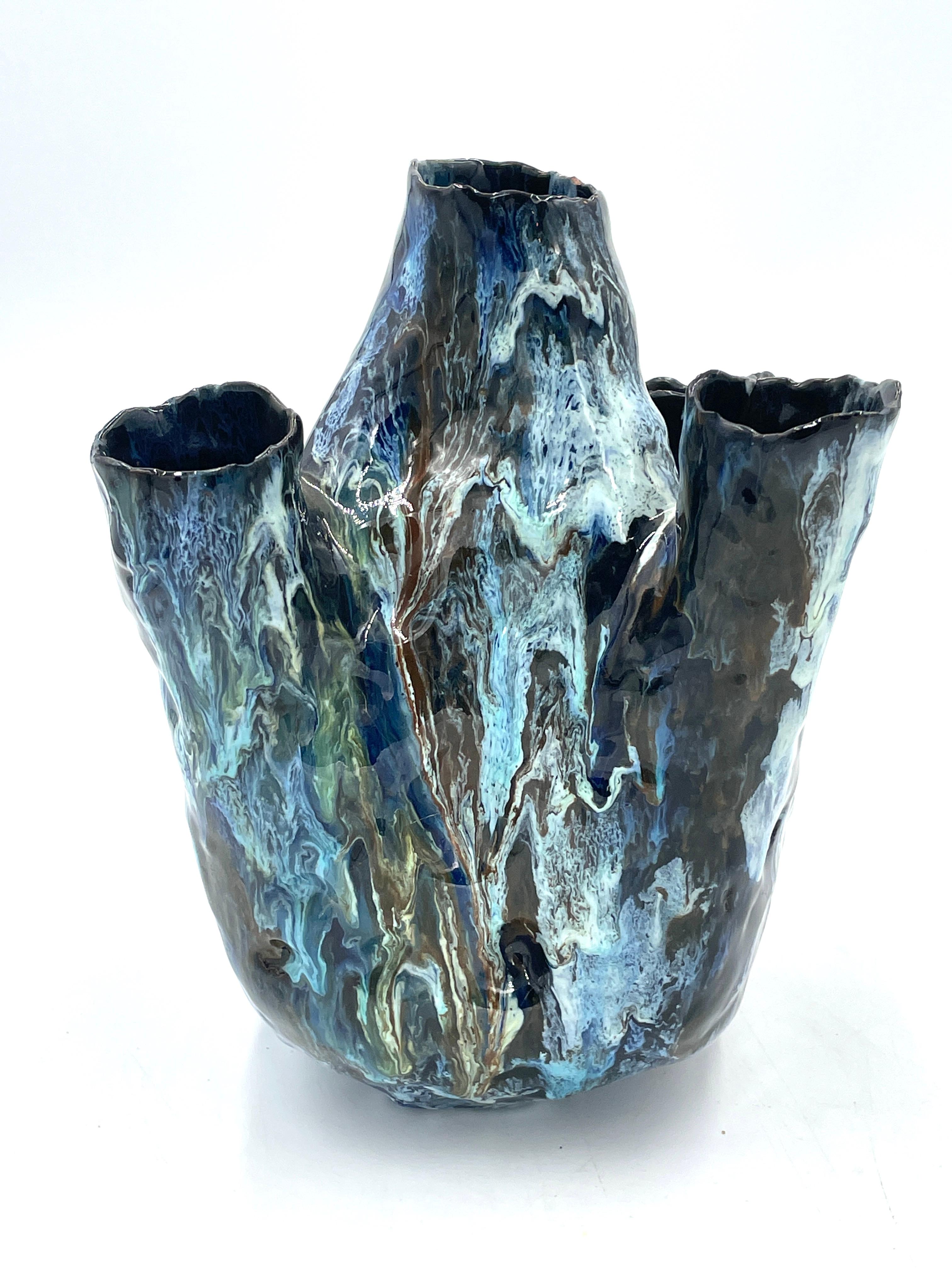 Organique Vase en céramique émaillée/polissée, Toni FURLAN 1954 en vente