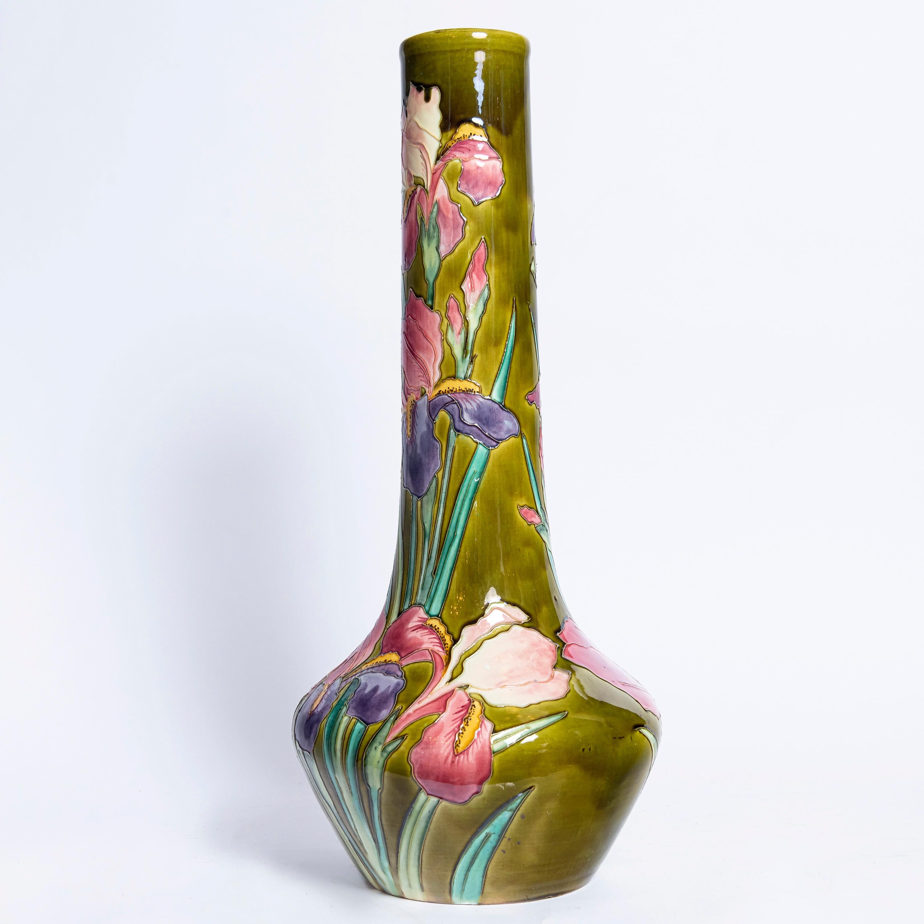 Glazed ceramic vase signed Longchamp Terre De Fer, France, circa 1890.