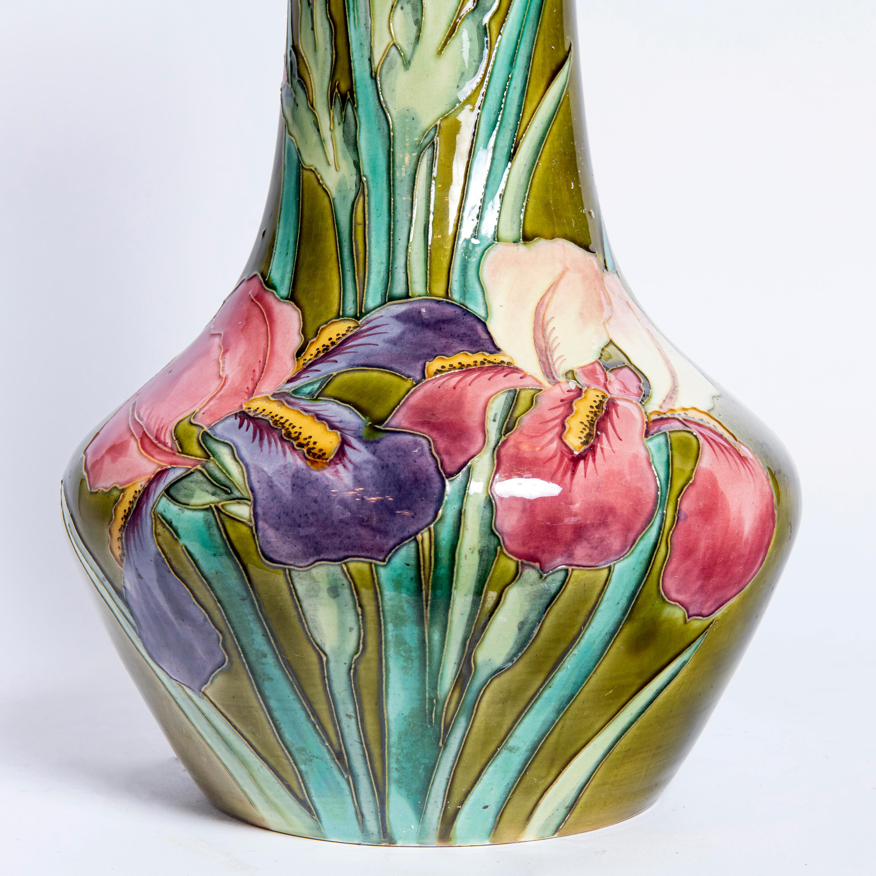 Art Nouveau Glazed Ceramic Vase Signed Longchamp Terre De Fer, France, circa 1890 For Sale