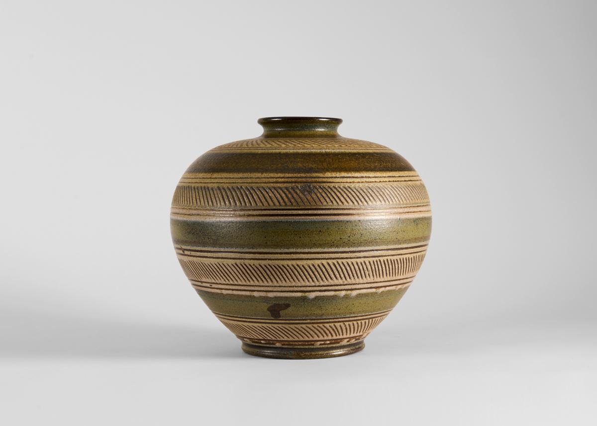 Mid-Century Modern Glazed Ceramic Vase, Wallåkra, Sweden, 1950s For Sale