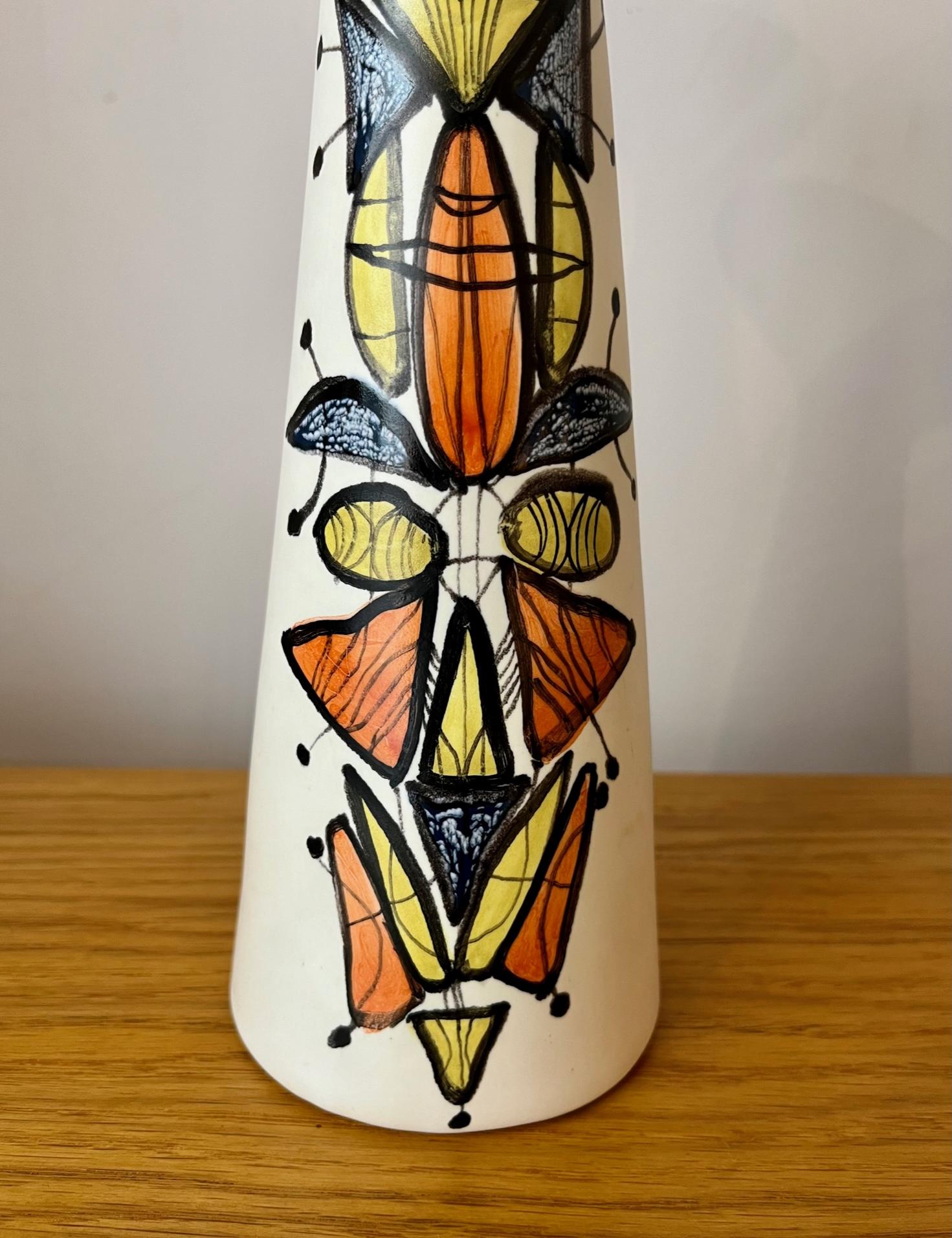 French Glazed ceramic vase with polychrome decoration, Roger Capron.Vallauris. For Sale