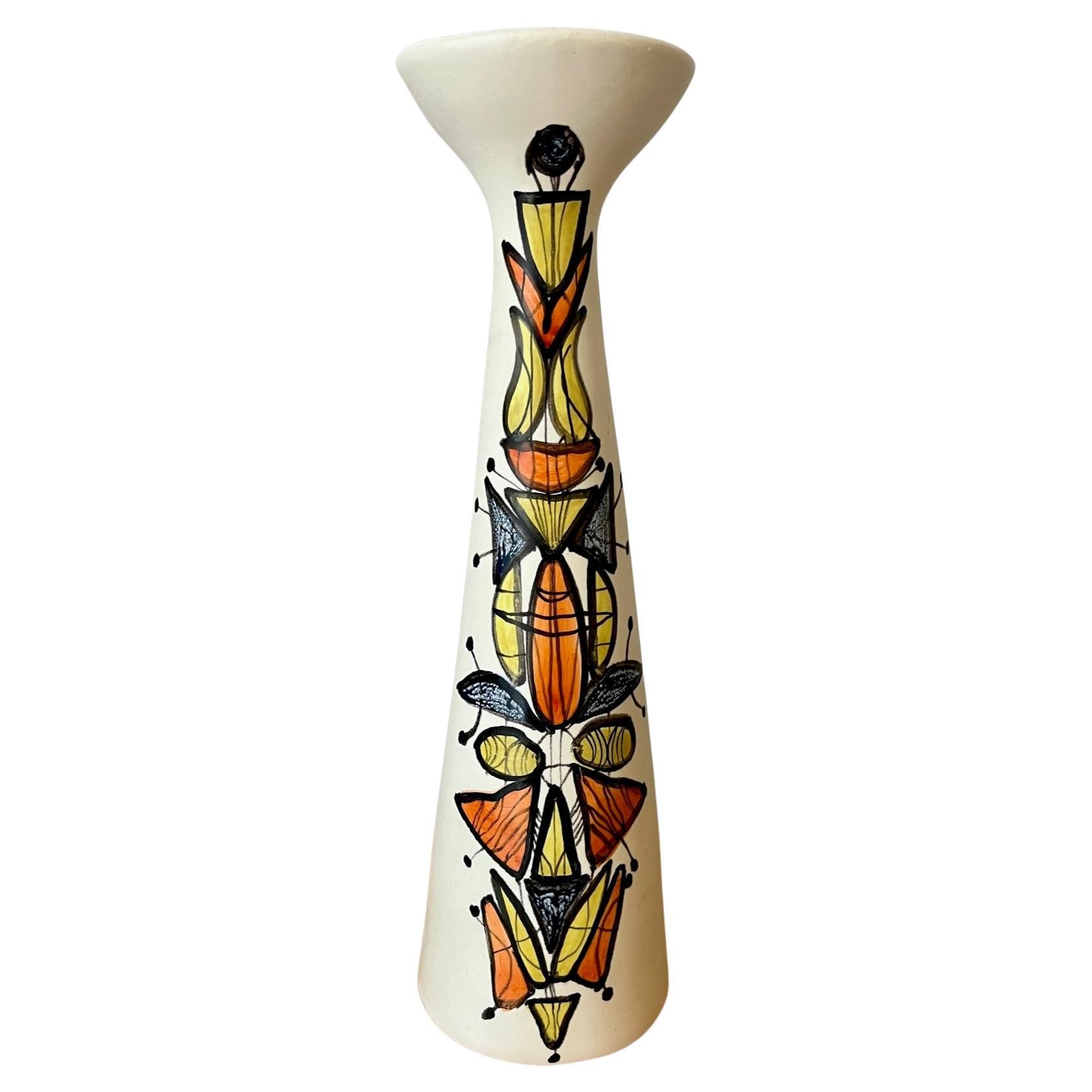 Vase en céramique émaillée à décor polychrome, Roger Capron.Vallauris.