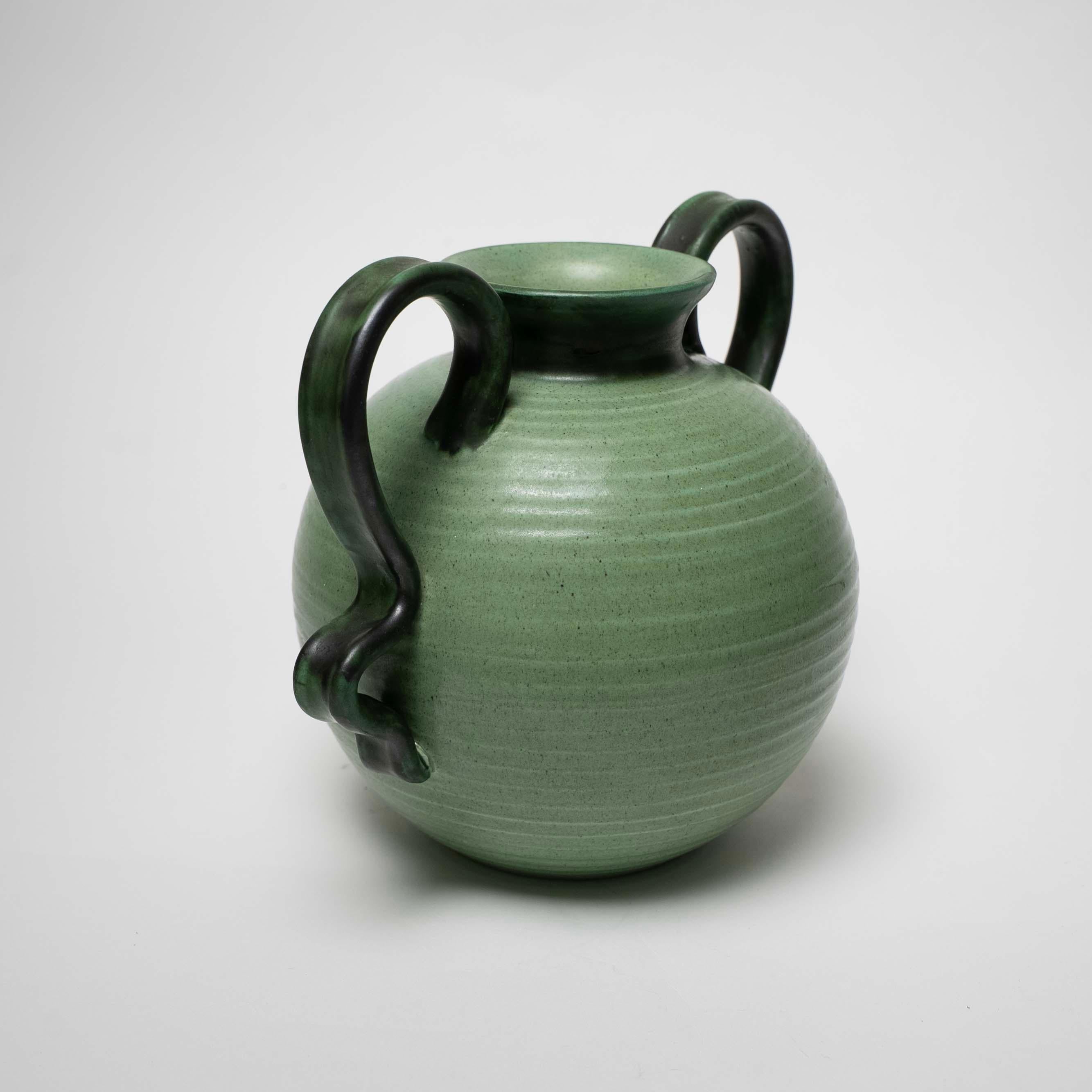 Glazed Ceramic Vase with Two Handles by Eva Jancke Björk, Upsala Ekeby, Sweden For Sale 2