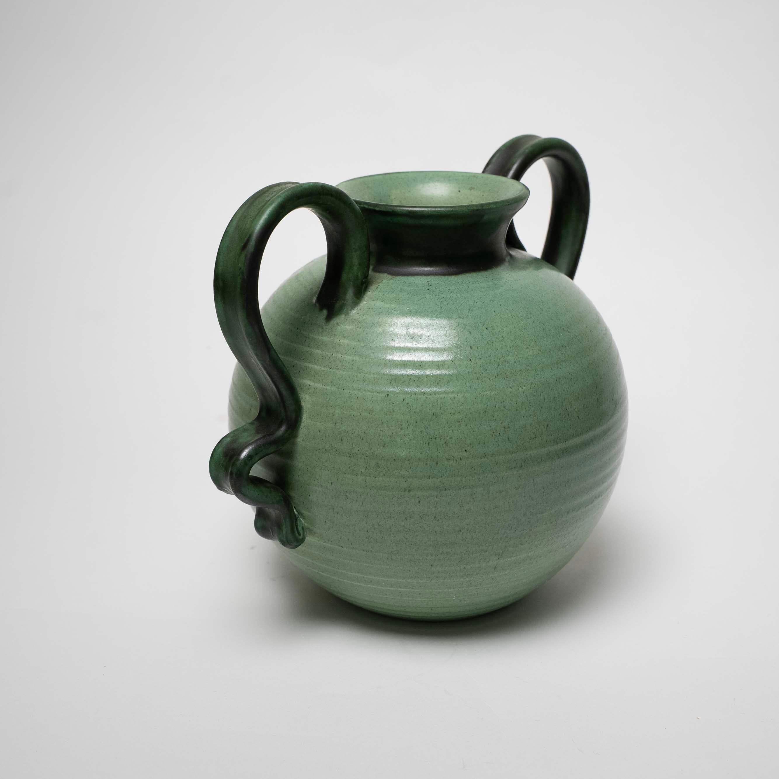 Swedish Glazed Ceramic Vase with Two Handles by Eva Jancke Björk, Upsala Ekeby, Sweden For Sale