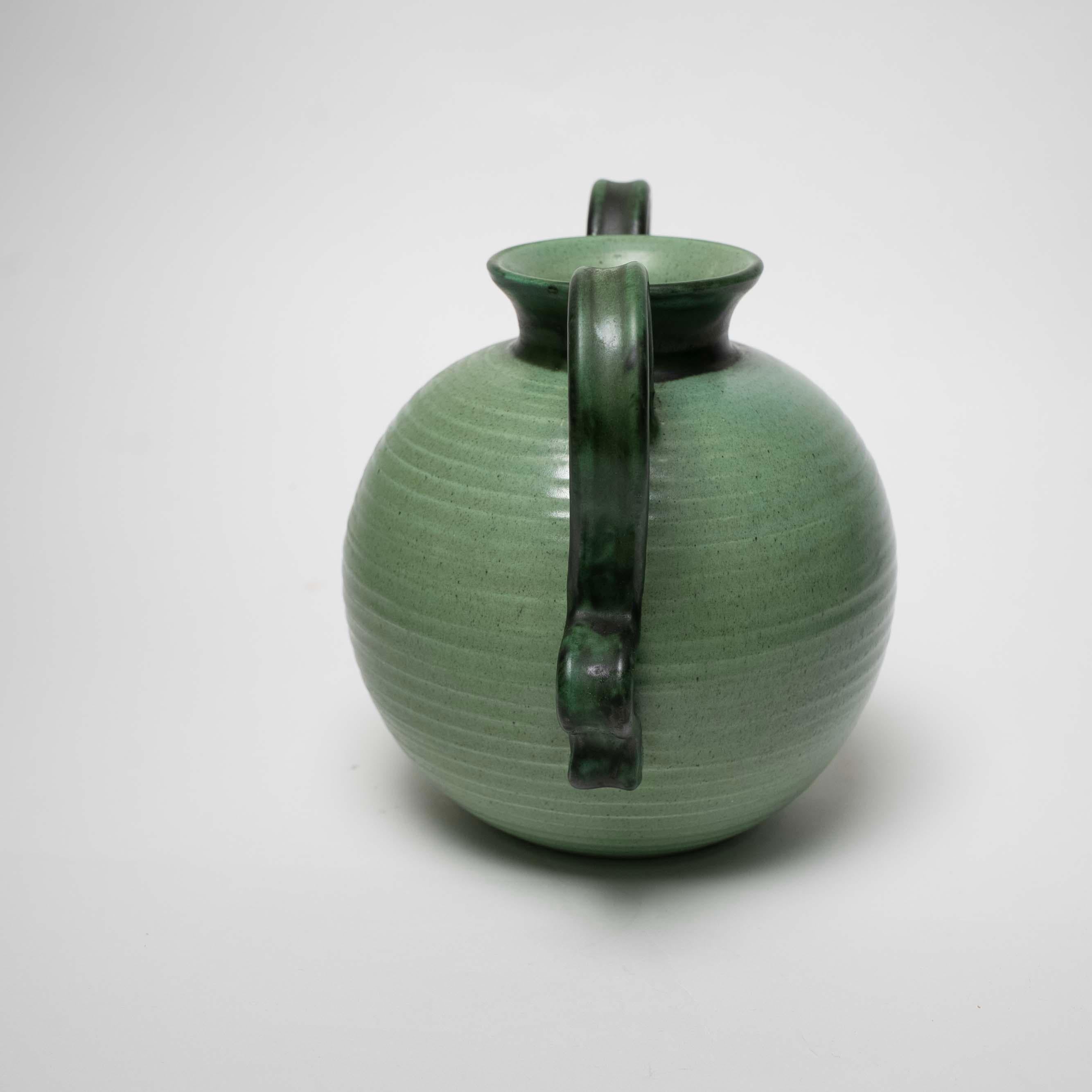 Glazed Ceramic Vase with Two Handles by Eva Jancke Björk, Upsala Ekeby, Sweden In Excellent Condition For Sale In New York, NY