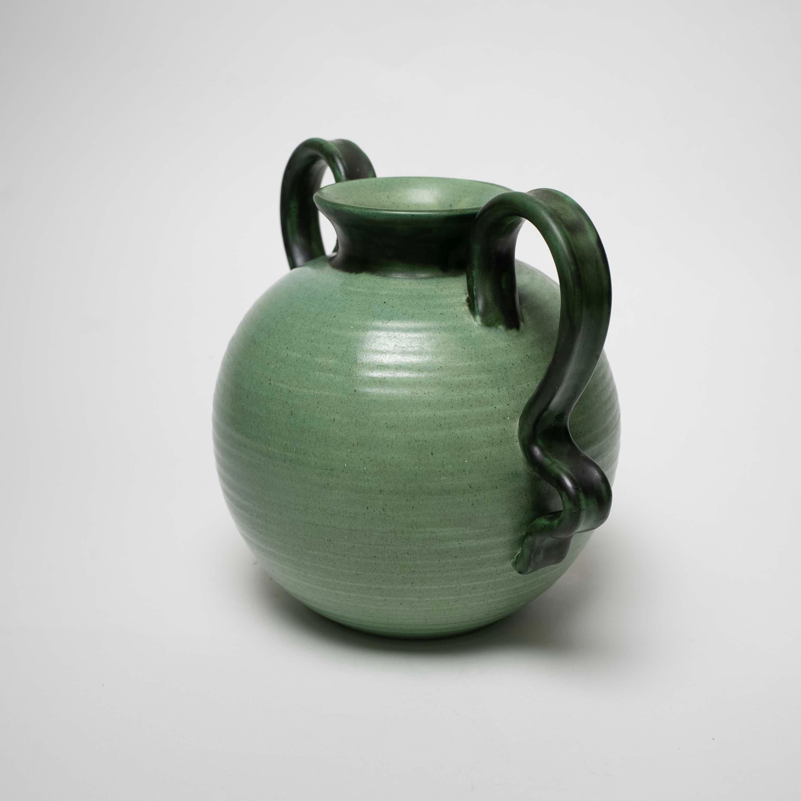 Glazed Ceramic Vase with Two Handles by Eva Jancke Björk, Upsala Ekeby, Sweden For Sale 1