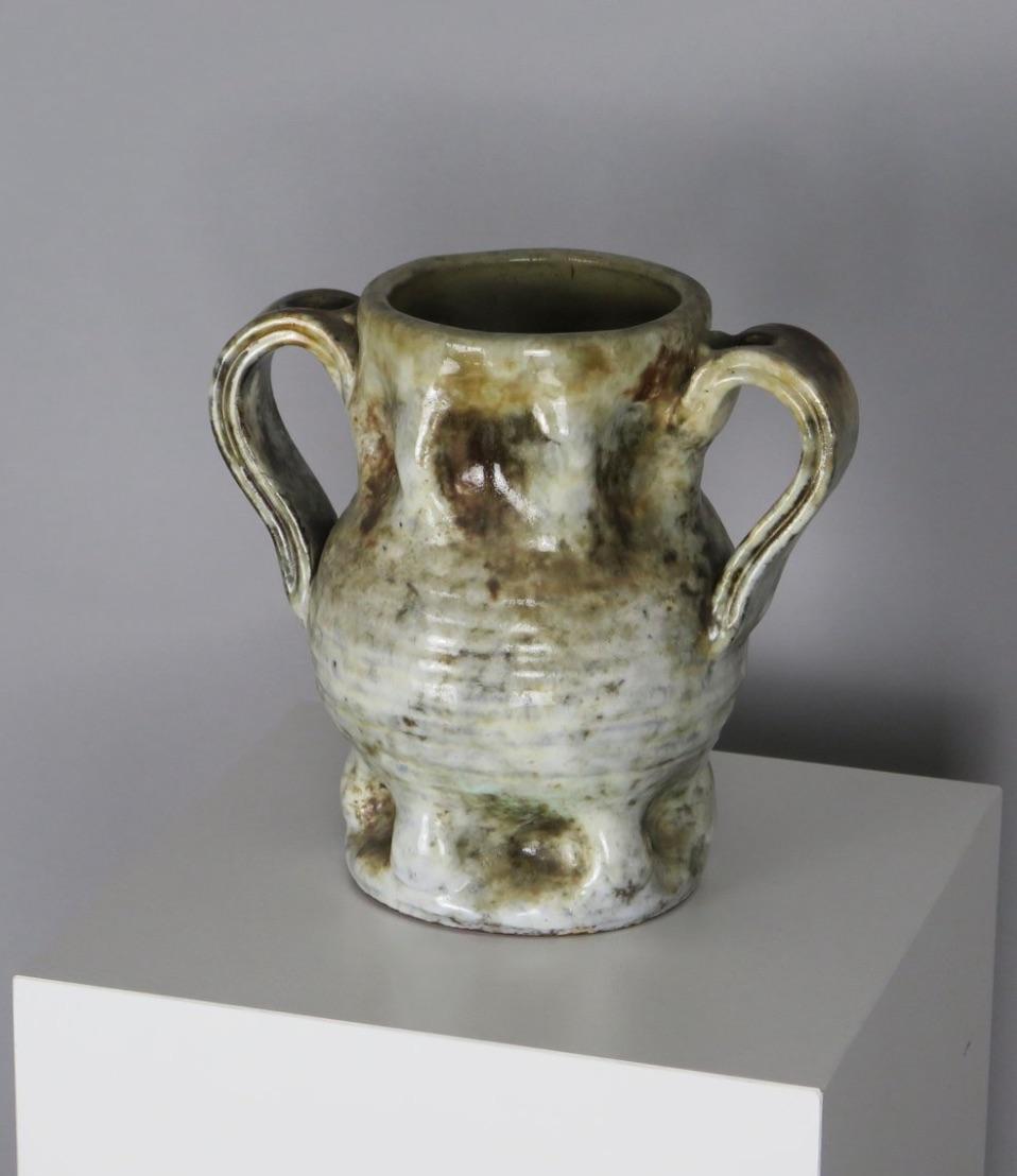 Fired Glazed Ceramic Vessel by Alexandre Kostanda For Sale