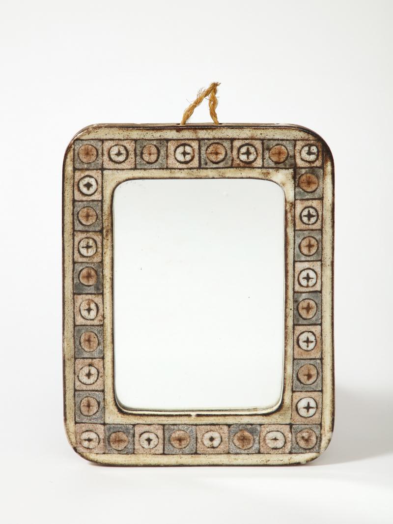 Glazed Ceramic Wall Mirror by Jean-Claude Malarmey, Vallauris, France

Elegant glazed ceramic wall mirrors with a muted pink, green, and beige decoration around the frame. Created in the famed ceramics community of Vallauris, in the south of France.