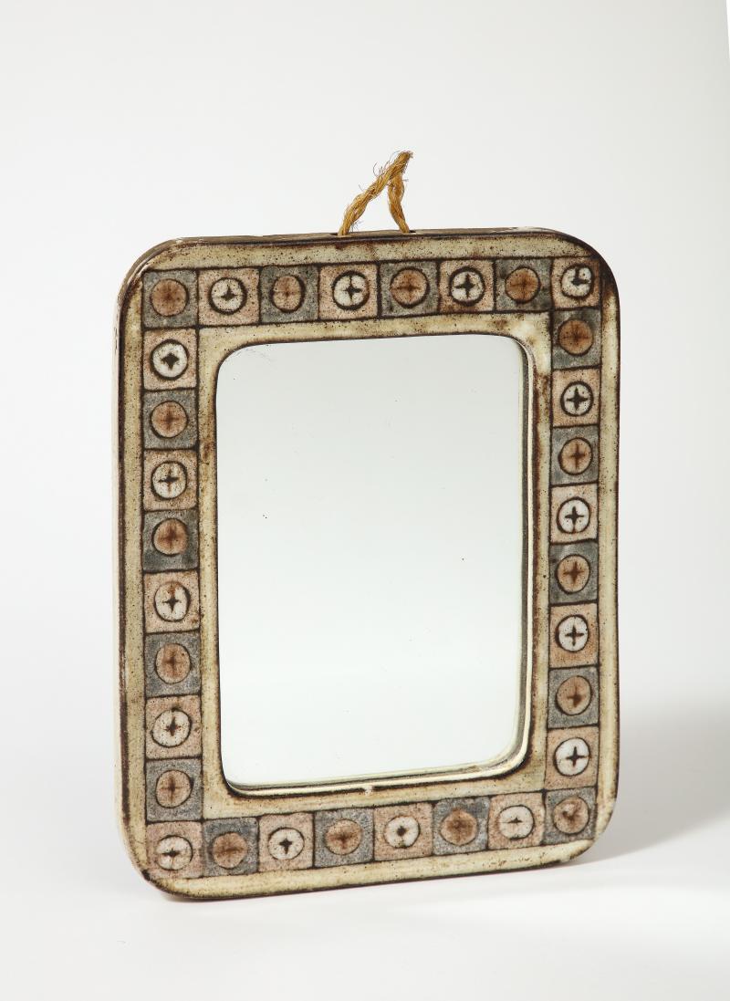 Modern Glazed Ceramic Wall Mirror by Jean-Claude Malarmey, c. 1960 For Sale