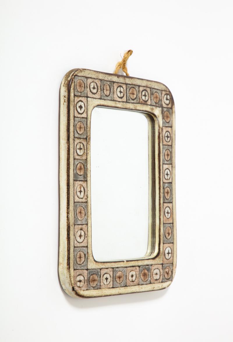 French Glazed Ceramic Wall Mirror by Jean-Claude Malarmey, c. 1960 For Sale