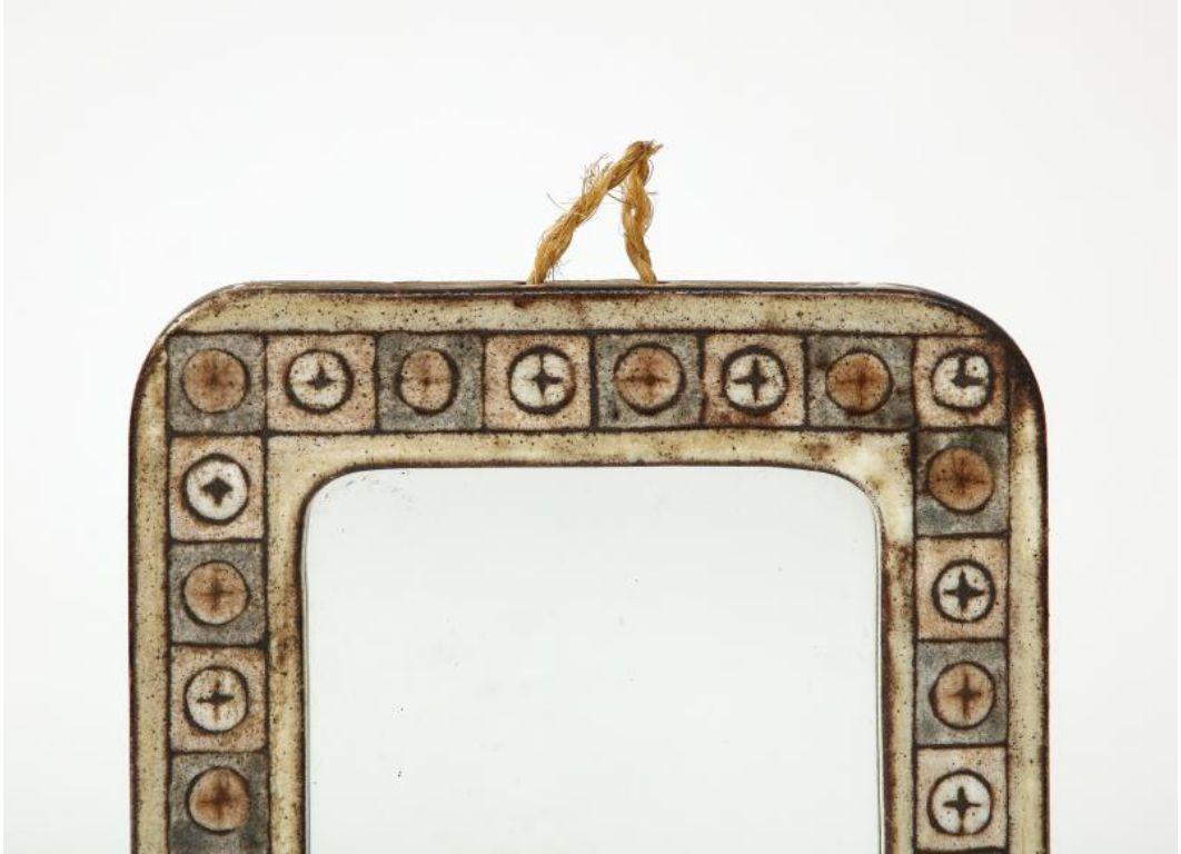 Glazed Ceramic Wall Mirror by Jean-Claude Malarmey, c. 1960 In Good Condition For Sale In New York City, NY