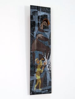 Glazed Ceramic Wall Plaque with Puppeteer, Sweden 1960s