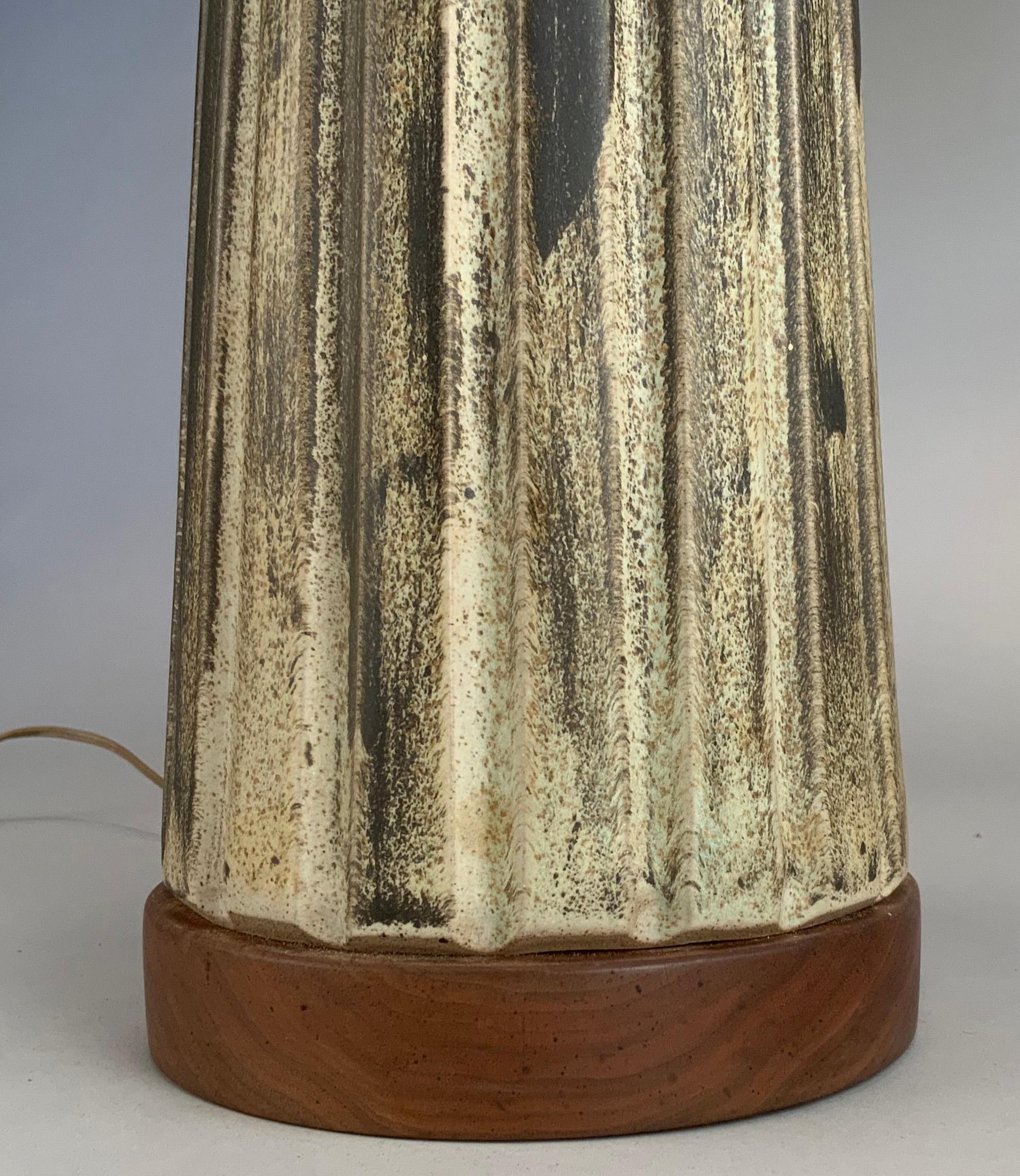 Mid-Century Modern Glazed Ceramic & Walnut Lamp by Gordon Martz, C. 1950
