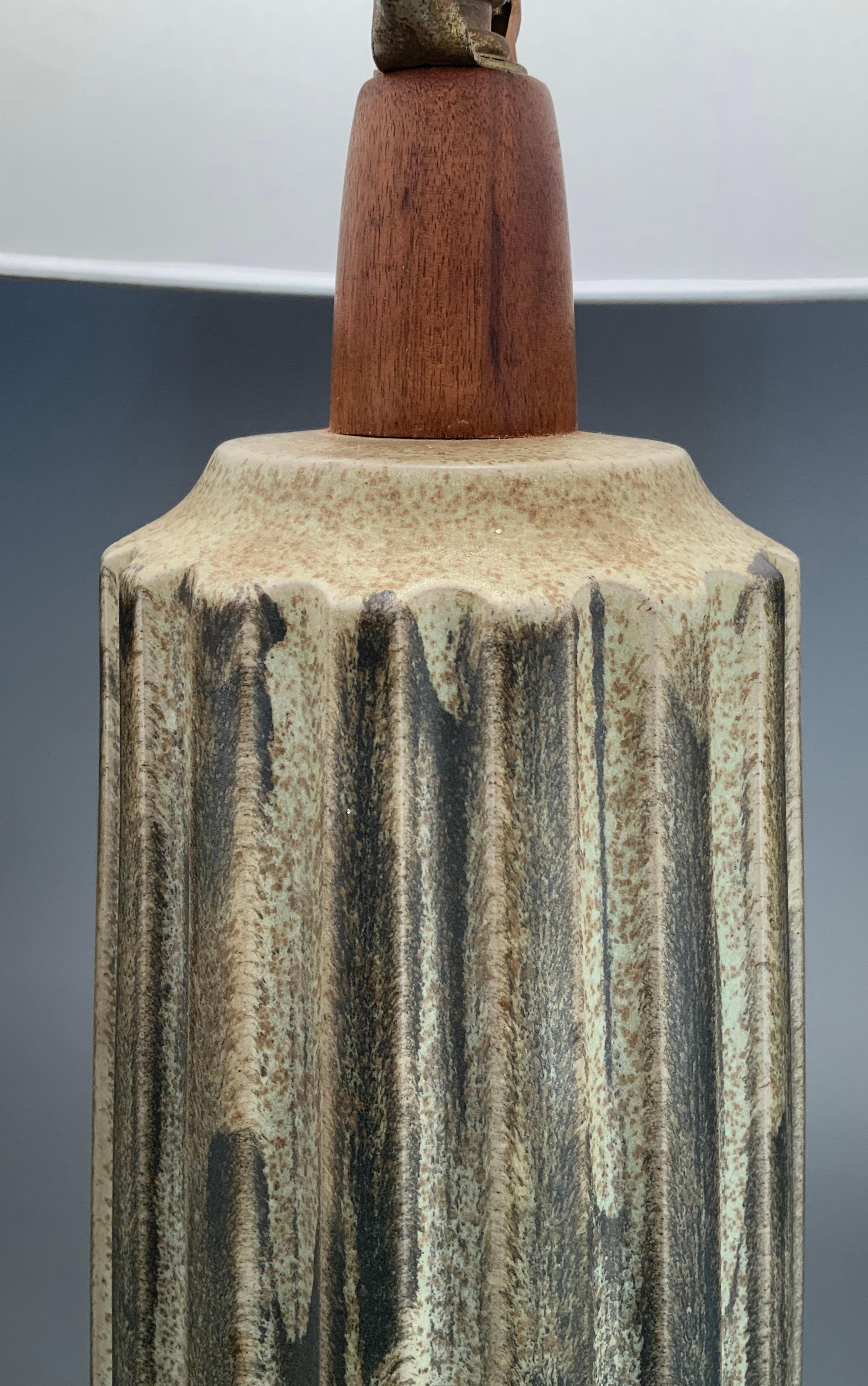 American Glazed Ceramic & Walnut Lamp by Gordon Martz, C. 1950