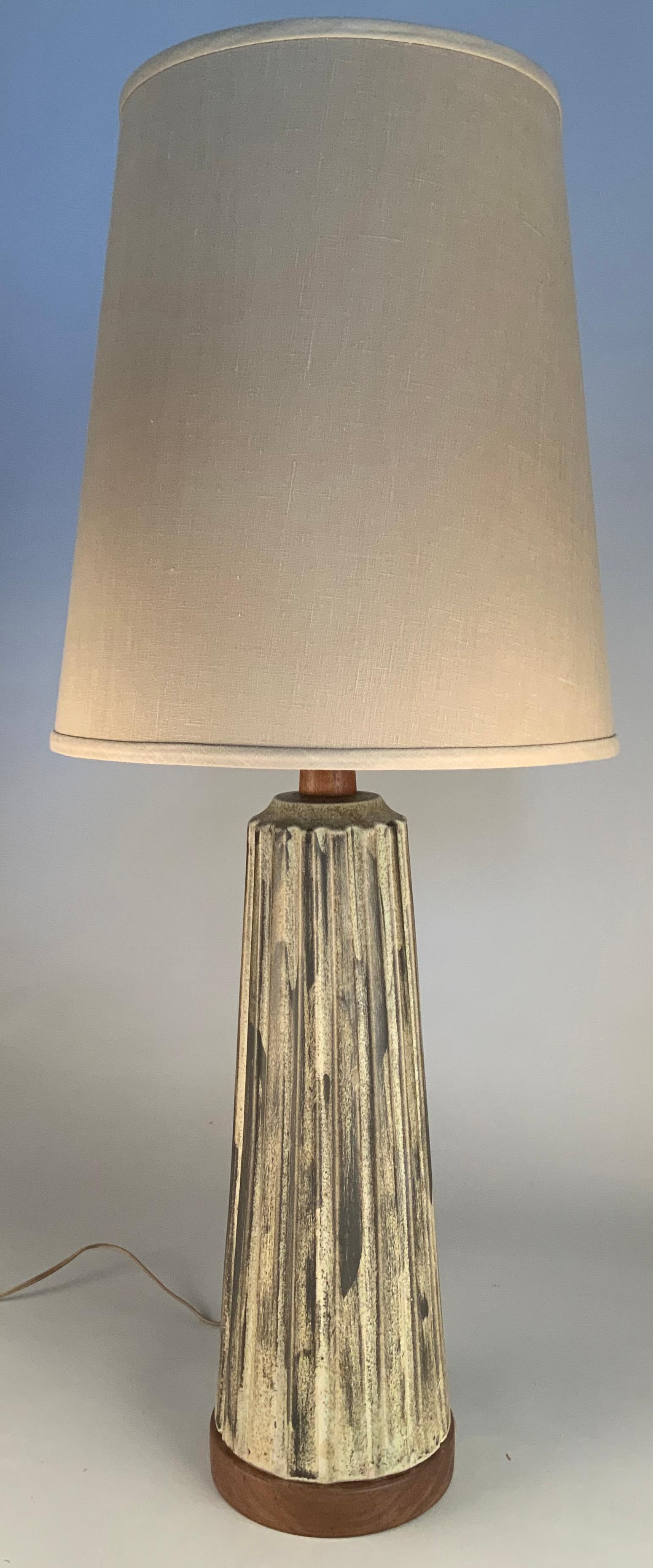 Mid-20th Century Glazed Ceramic & Walnut Lamp by Gordon Martz, C. 1950