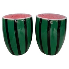 Glazed Ceramic Watermelon Garden Stools - A Pair