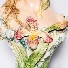Glazed Ceramic Woman Bust, Art Nouveau Period, France, Early 20th Century