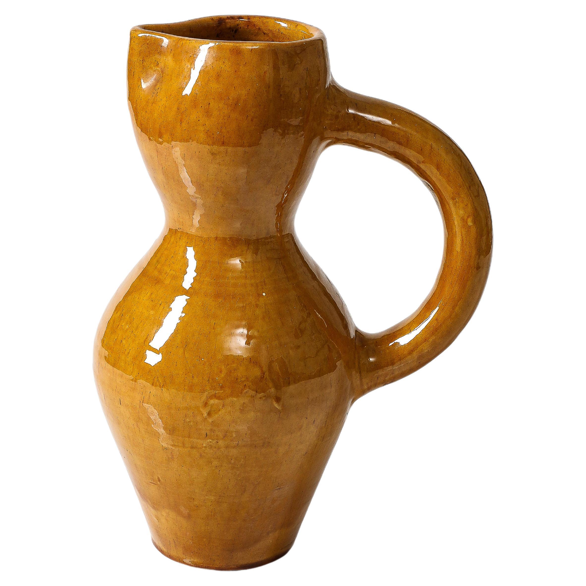 Glazed Ceramic Yellow Pitcher, Vallauris, France, c. 1960