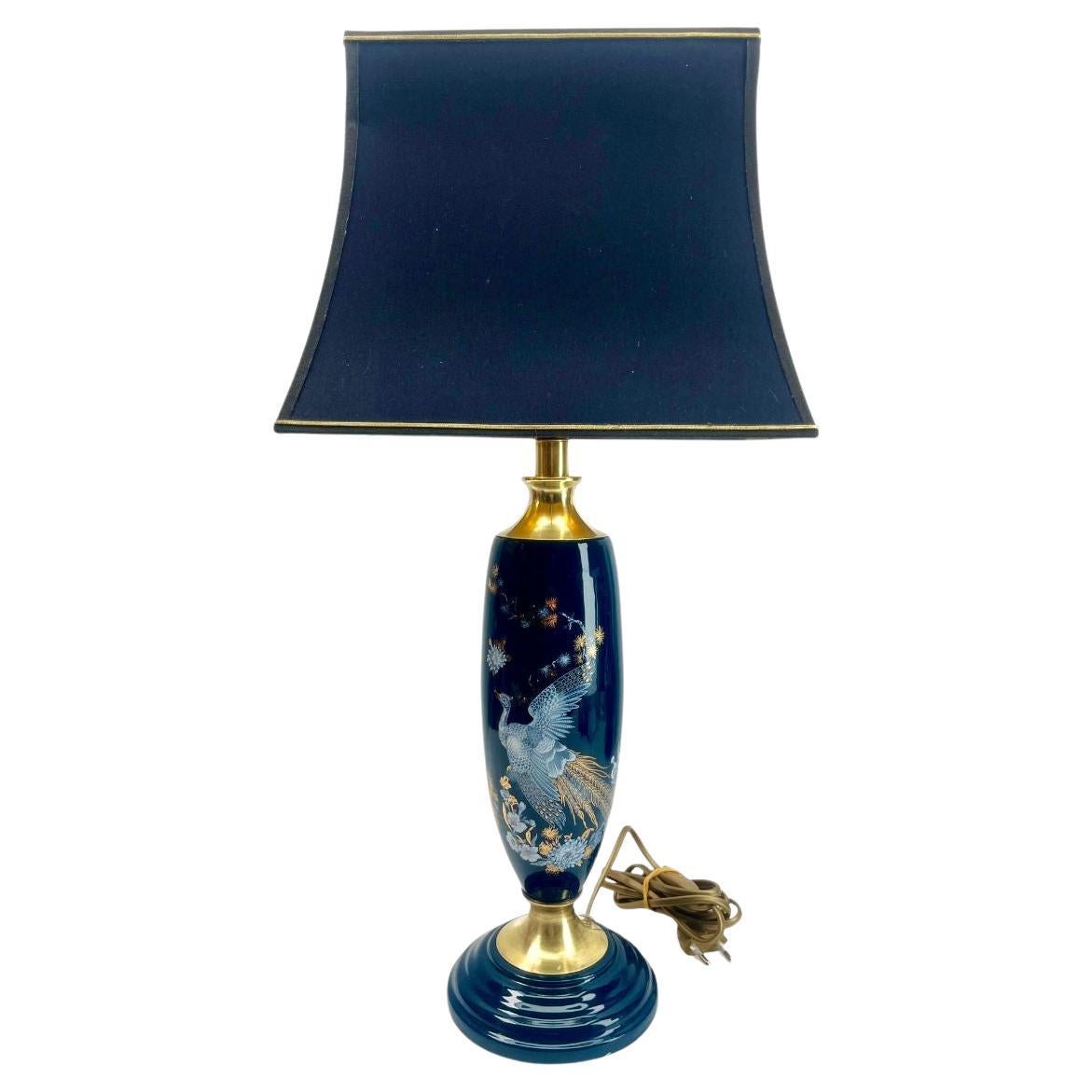  Glazed Chinese Decor Ceramic Table Lamp with Brass Mount