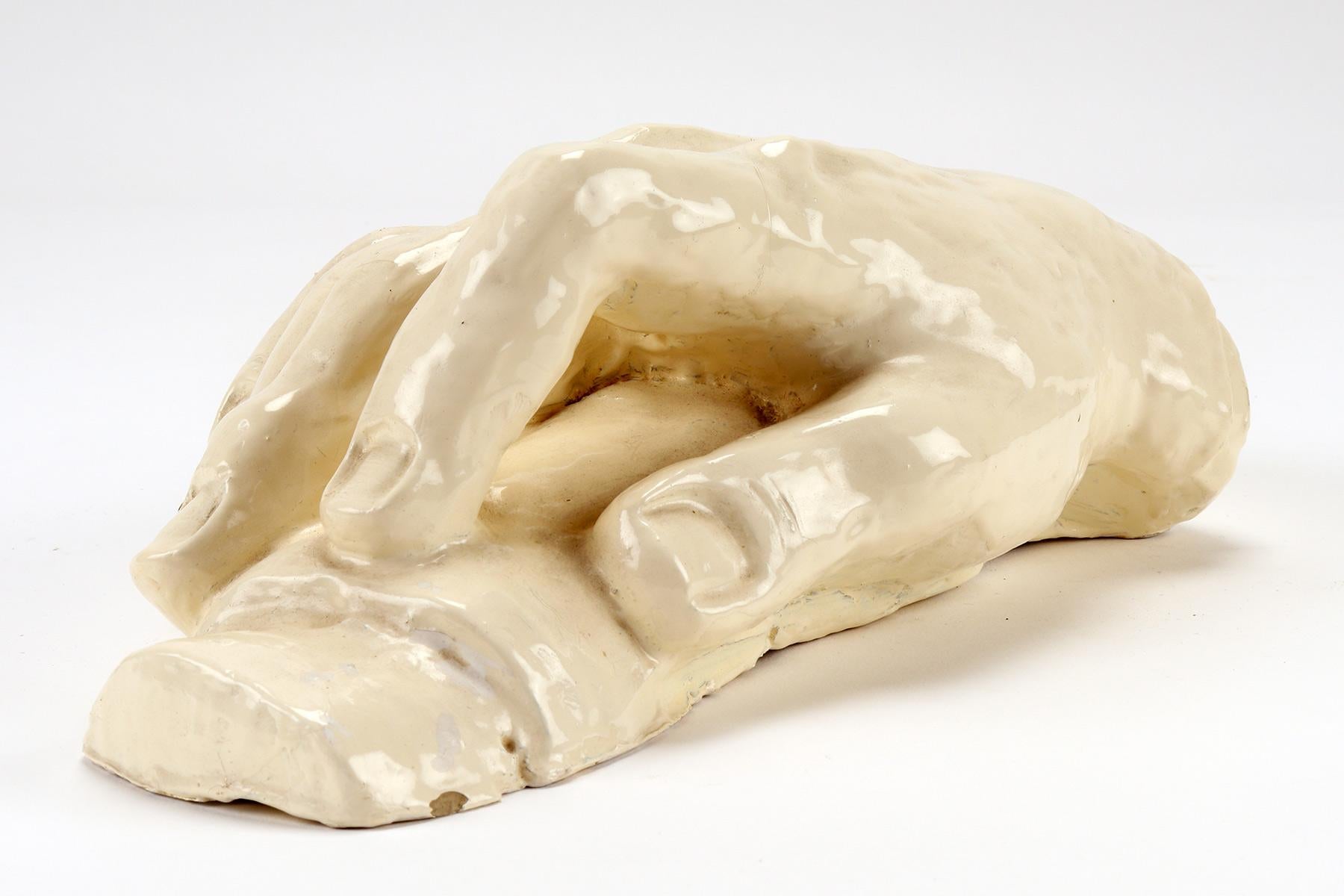 Glazed Clay Sculpture Depicting a Hand, Italy 1900 In Good Condition For Sale In Milan, IT