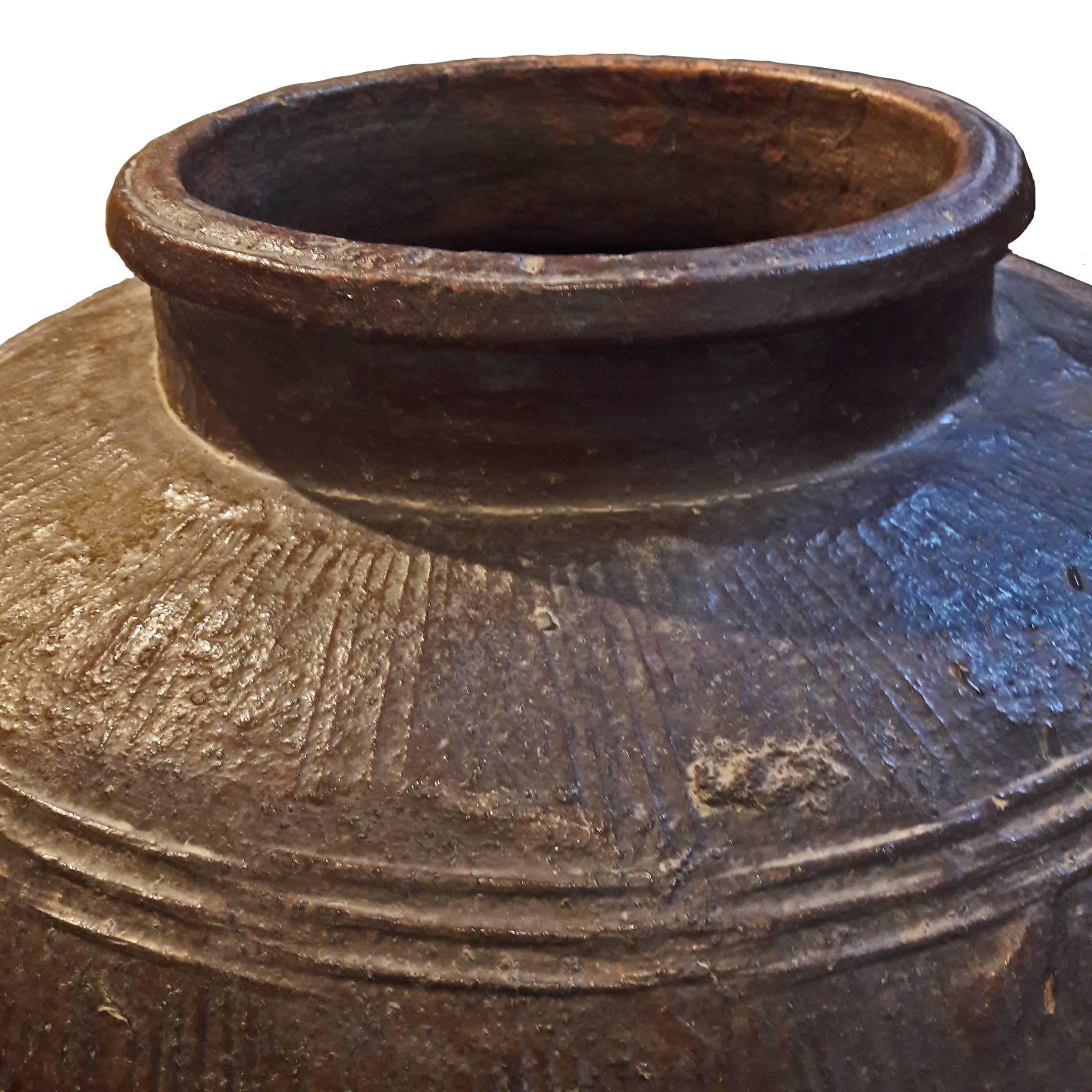 Indian Glazed Clay Vase (Jar) from India