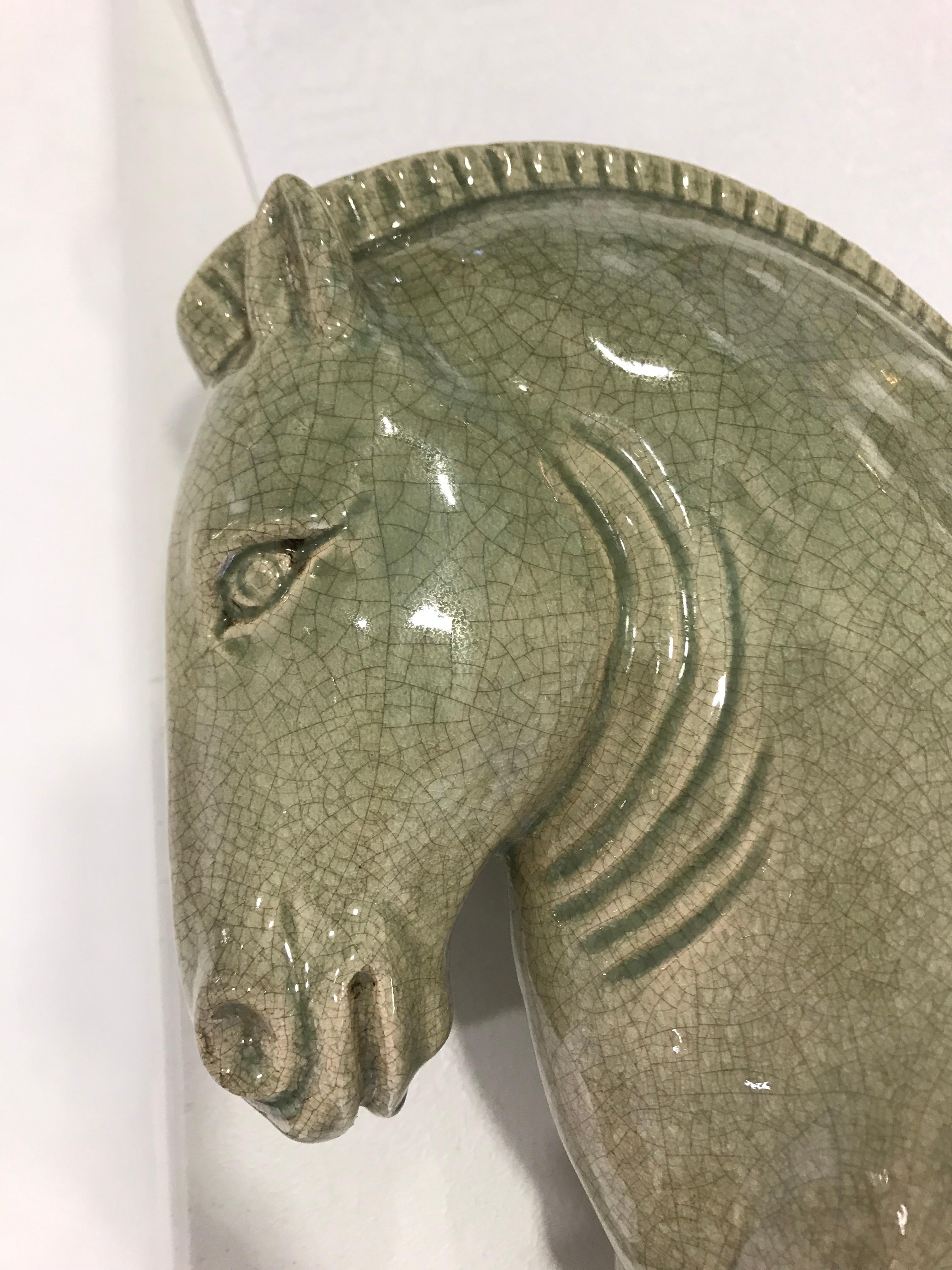 Glazed Crackled Ceramic Celadon Horse Sculpture For Sale 5