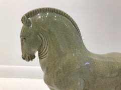 Glazed Crackled Ceramic Celadon Horse Sculpture