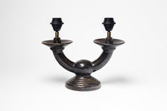 Glazed double fountains table lamp by Jean Maubrou, circa 1940-1950.