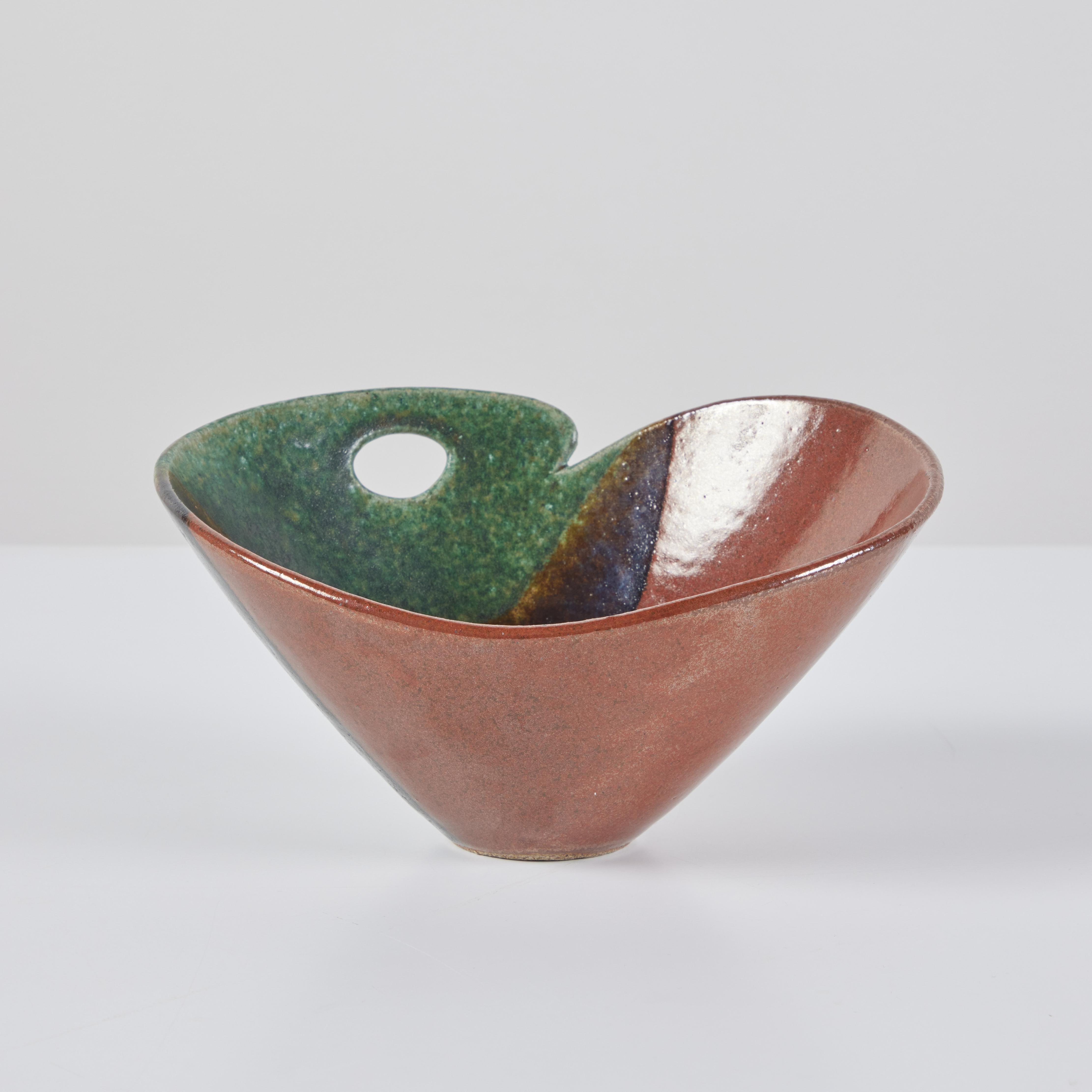 American Glazed Earth Tone Studio Ceramic Bowl For Sale