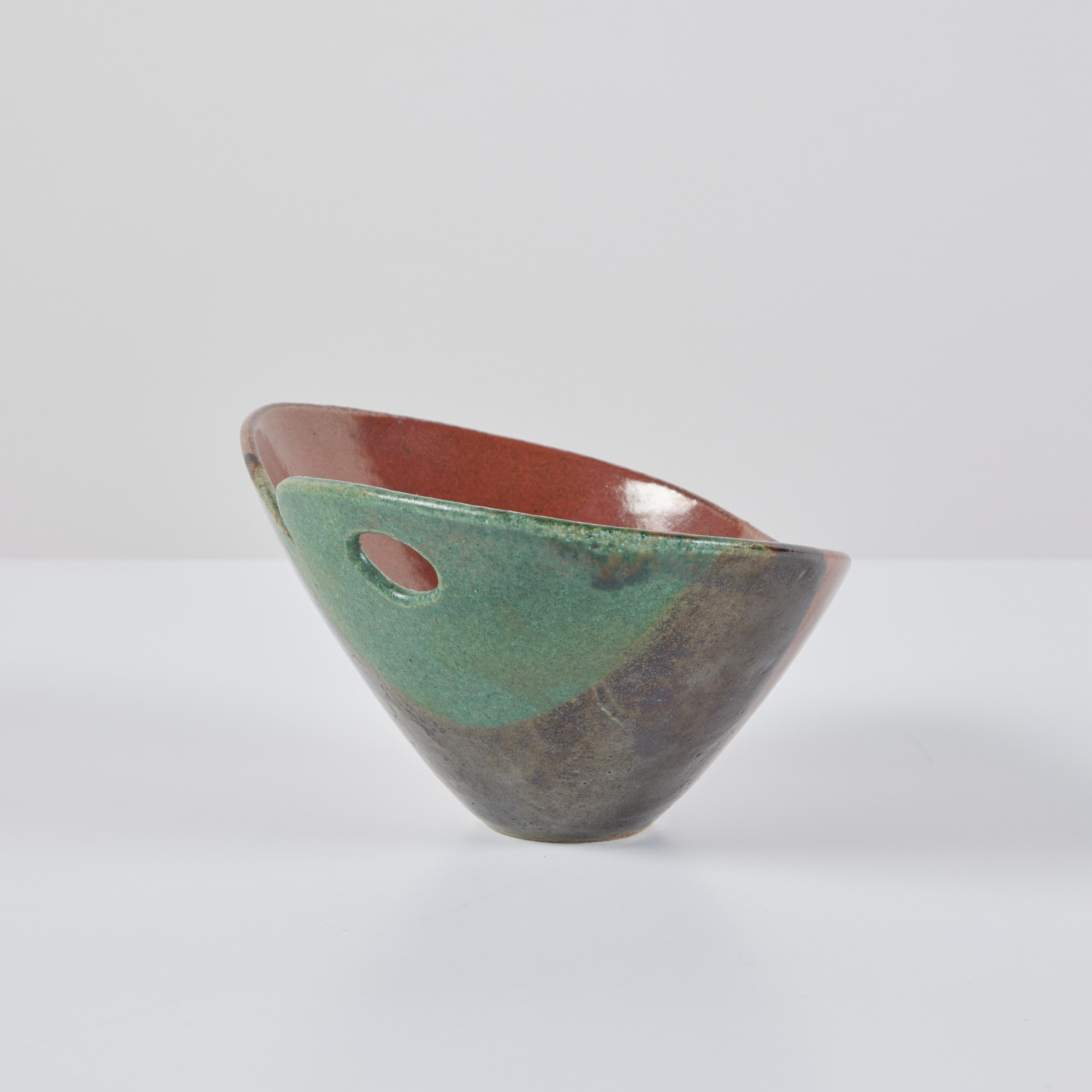20th Century Glazed Earth Tone Studio Ceramic Bowl For Sale
