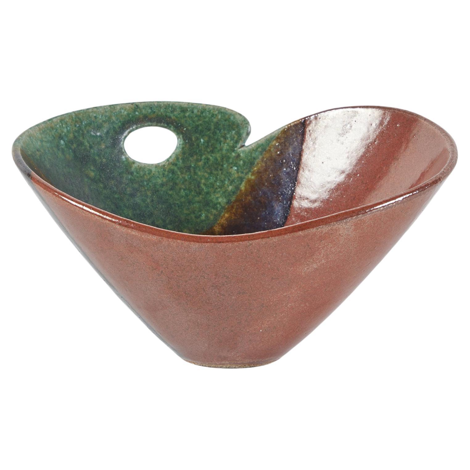 Glazed Earth Tone Studio Ceramic Bowl For Sale