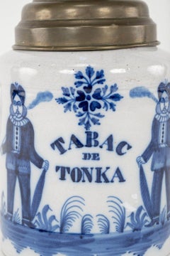 Glazed Earthenware Blue and White "Tabac de Tonka" Tobacco Jar