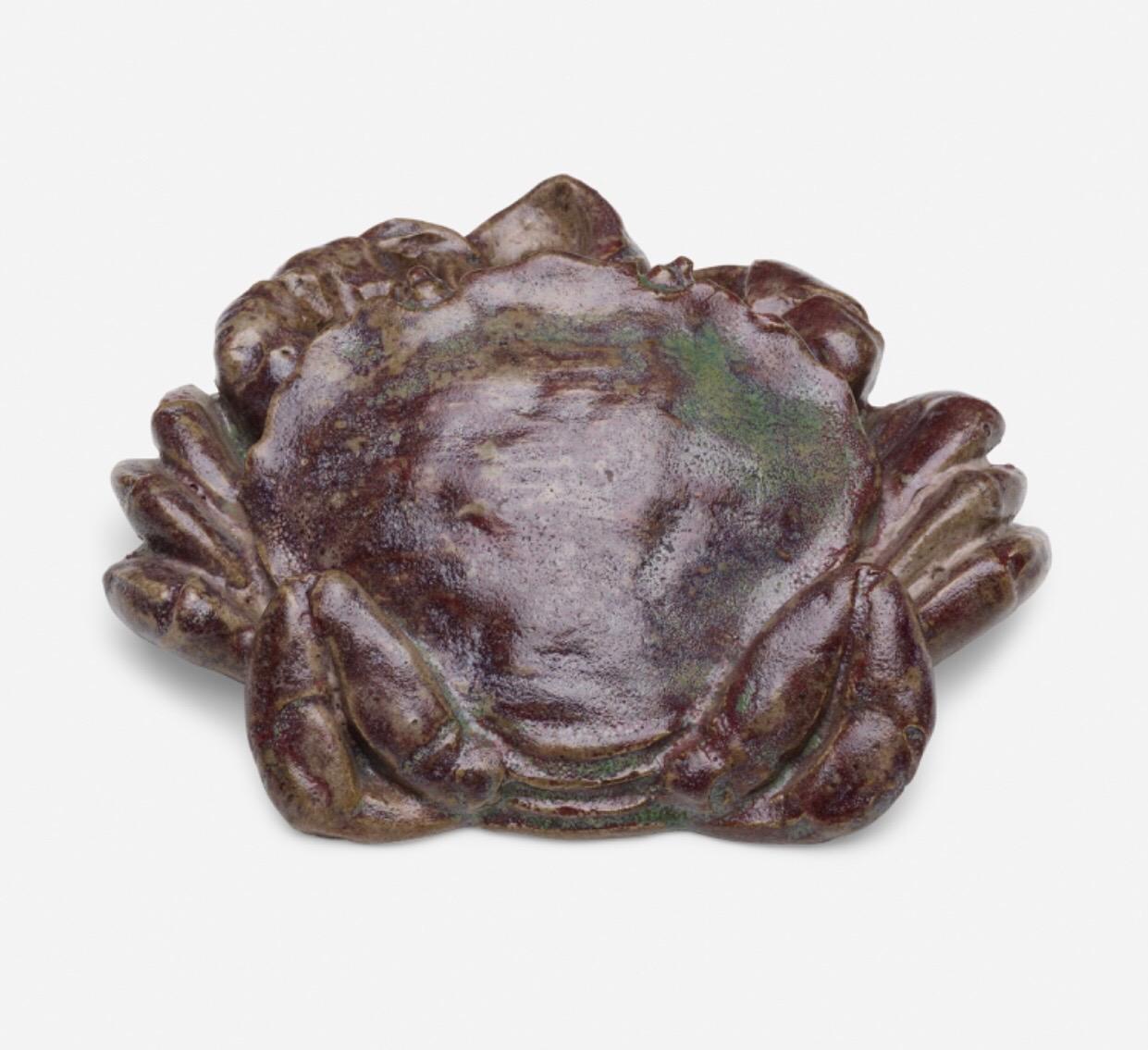 Art Deco Glazed Earthenware Inkwell of a Crab, Signed Andre Methey, France c. 1900 For Sale