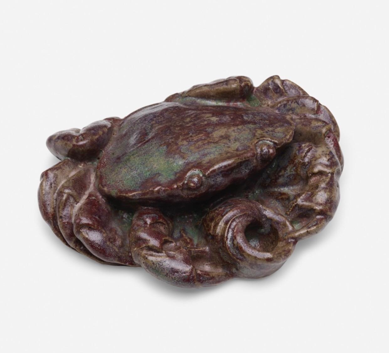 French Glazed Earthenware Inkwell of a Crab, Signed Andre Methey, France c. 1900 For Sale