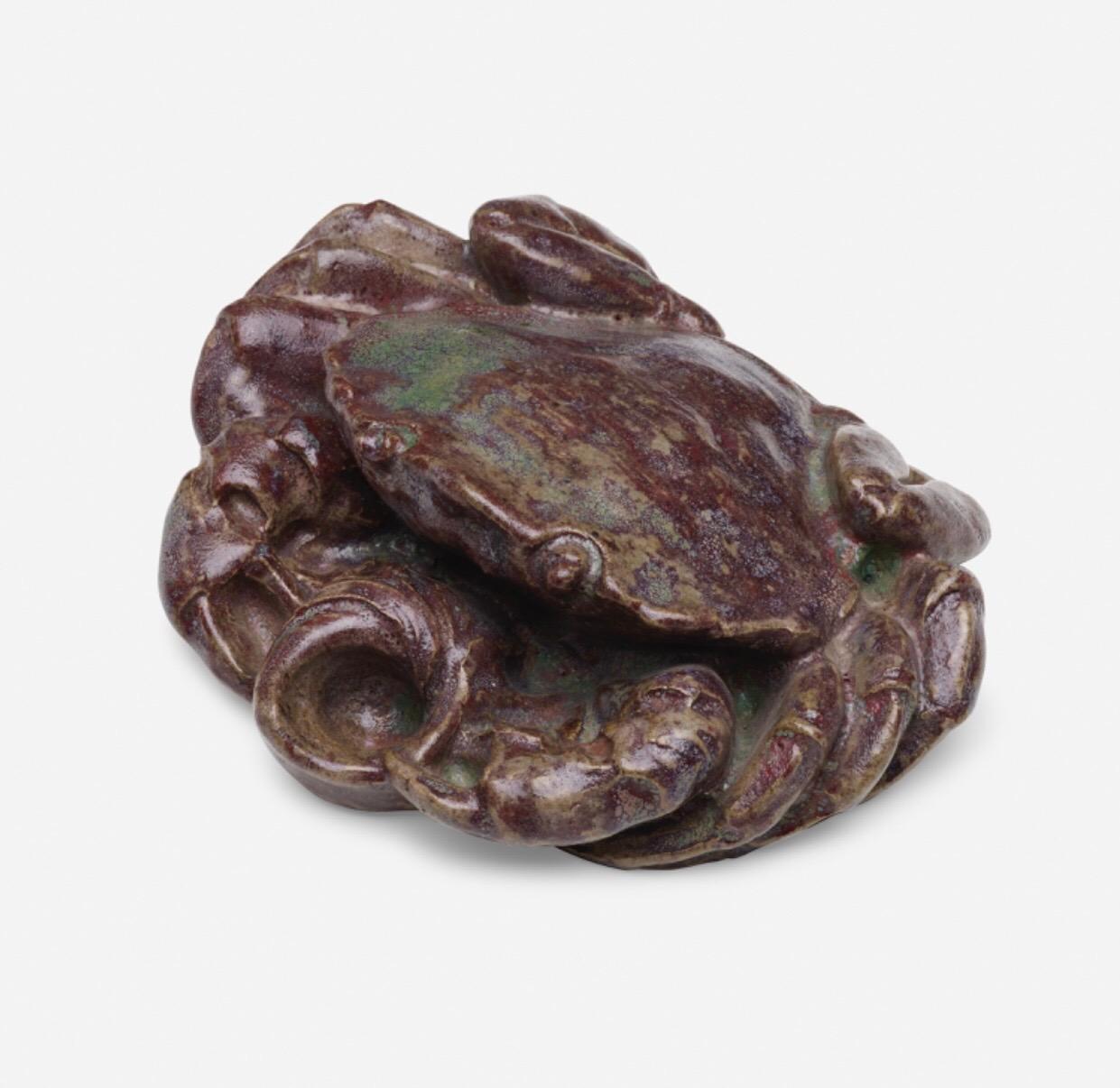 Glazed Earthenware Inkwell of a Crab, Signed Andre Methey, France c. 1900 In Good Condition For Sale In Spencertown, NY