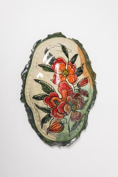 Medaillon aus glasiertem Steingut mit phantastischen Tieren von Jérôme Galvin.