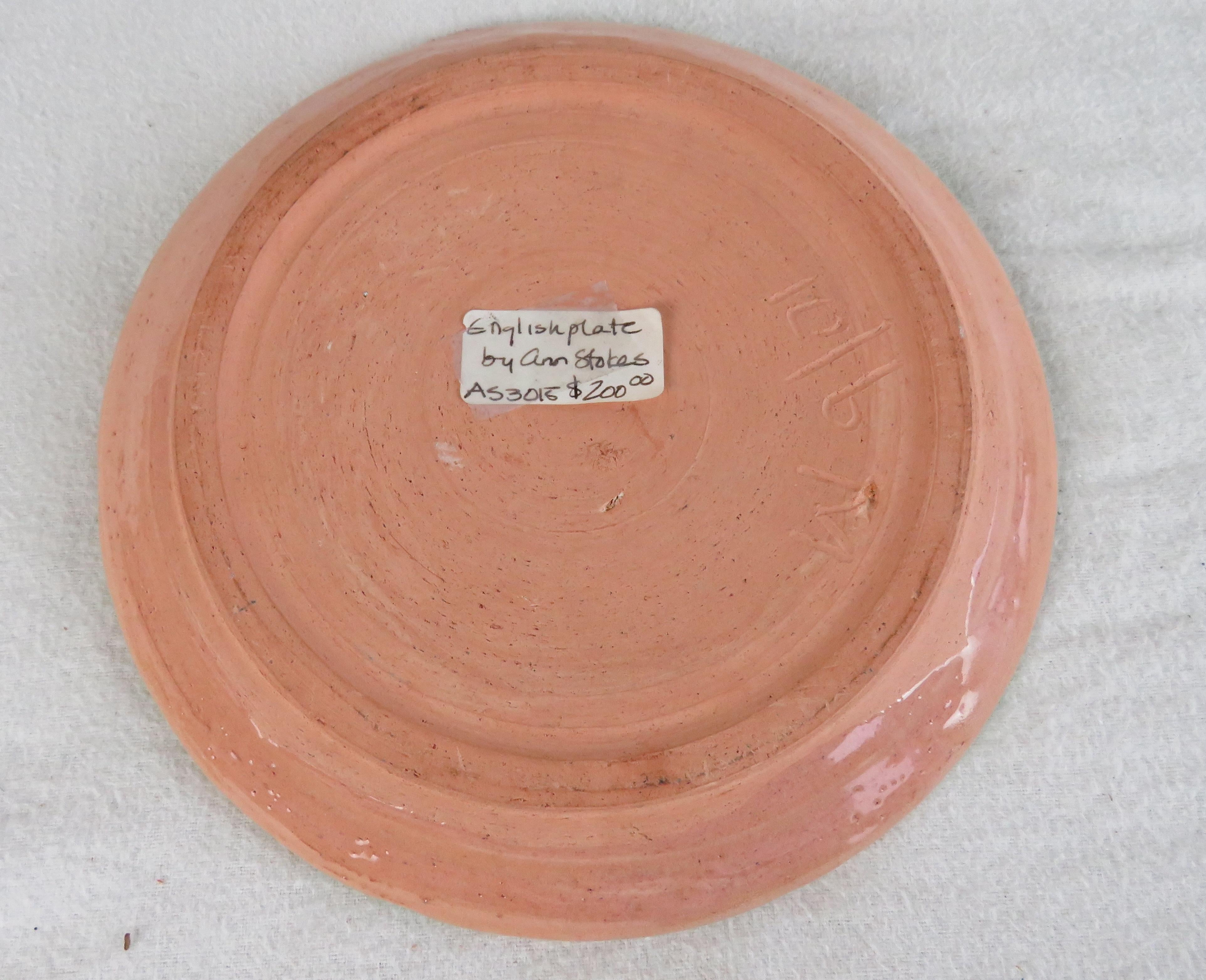 Glazed Earthenware Plate by British Ceramicist Ann Stokes 1