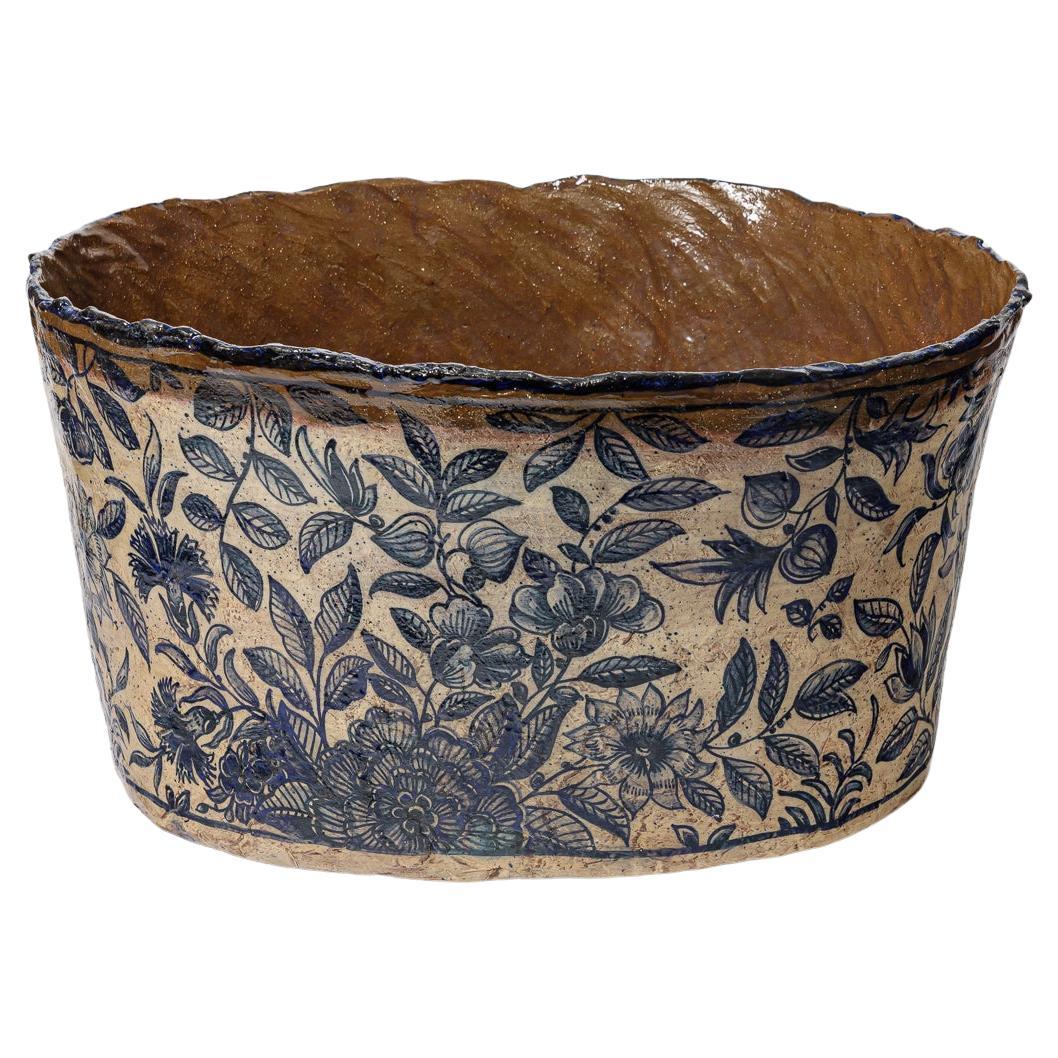 Glazed earthenware pot, decorated with fantastical animals by Jérôme Galvin.